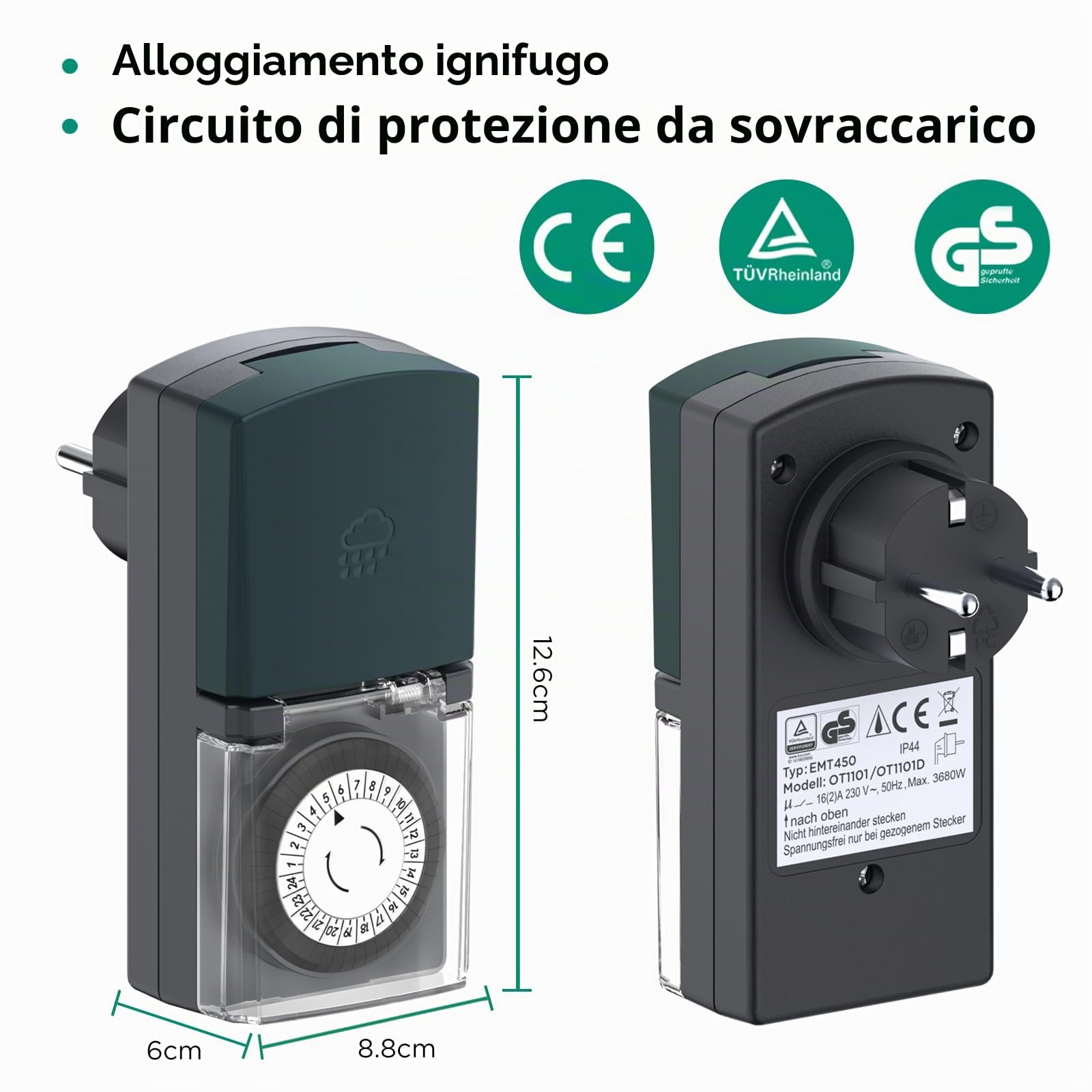 G-Homa Timer per esterni, 24 ore, timer meccanico per esterni, con protezione per bambini, IP44, impermeabile, per luci, pompe per piscine, decorazioni natalizie