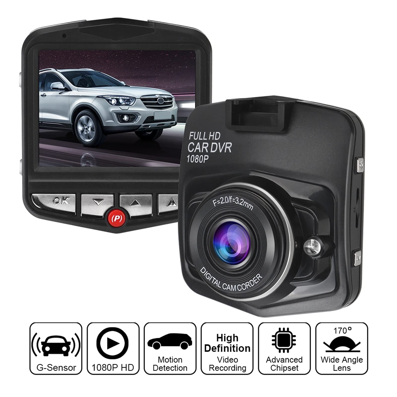 Telecamera per cruscotto Pieno HD 1080P. Dash Cam Video Registrator Camcorder Recorder Recording Loop Recording Mini Car DVR. Fotocamera G-Sensor Night Vision Dashcam Elettronica per Auto