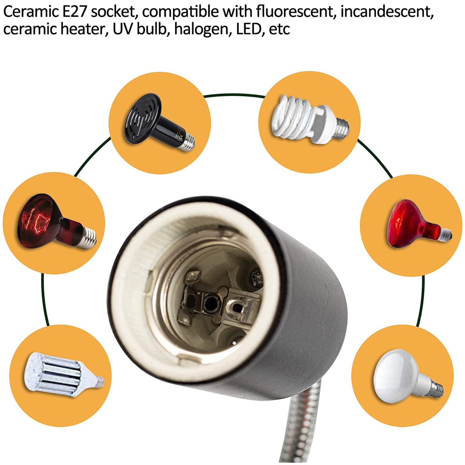 Lampe chauffante pour Aquarium pour Reptiles Clip de lumières de Tortue, Ampoule de Lampe chauffante en Tortue avec Support réglable E27, Lampe chauffante UVA/UVB 25 W + 50 W pour