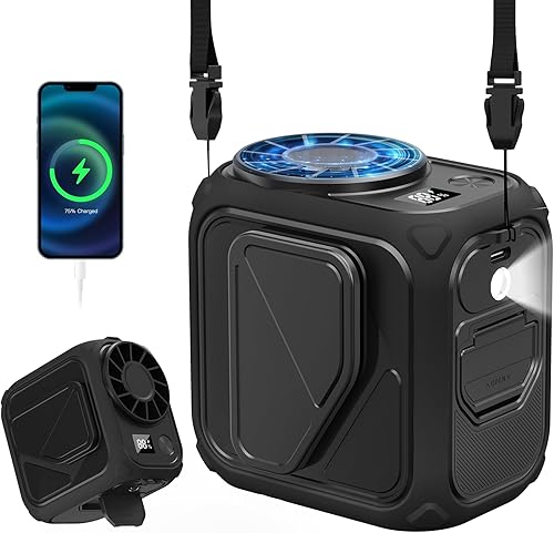 Ventilador de cintura portátil recargable, mini ventilador de cuello de 10000 mAh con chip AI, 5 velocidades de flujo de aire fuerte, tiempo máximo