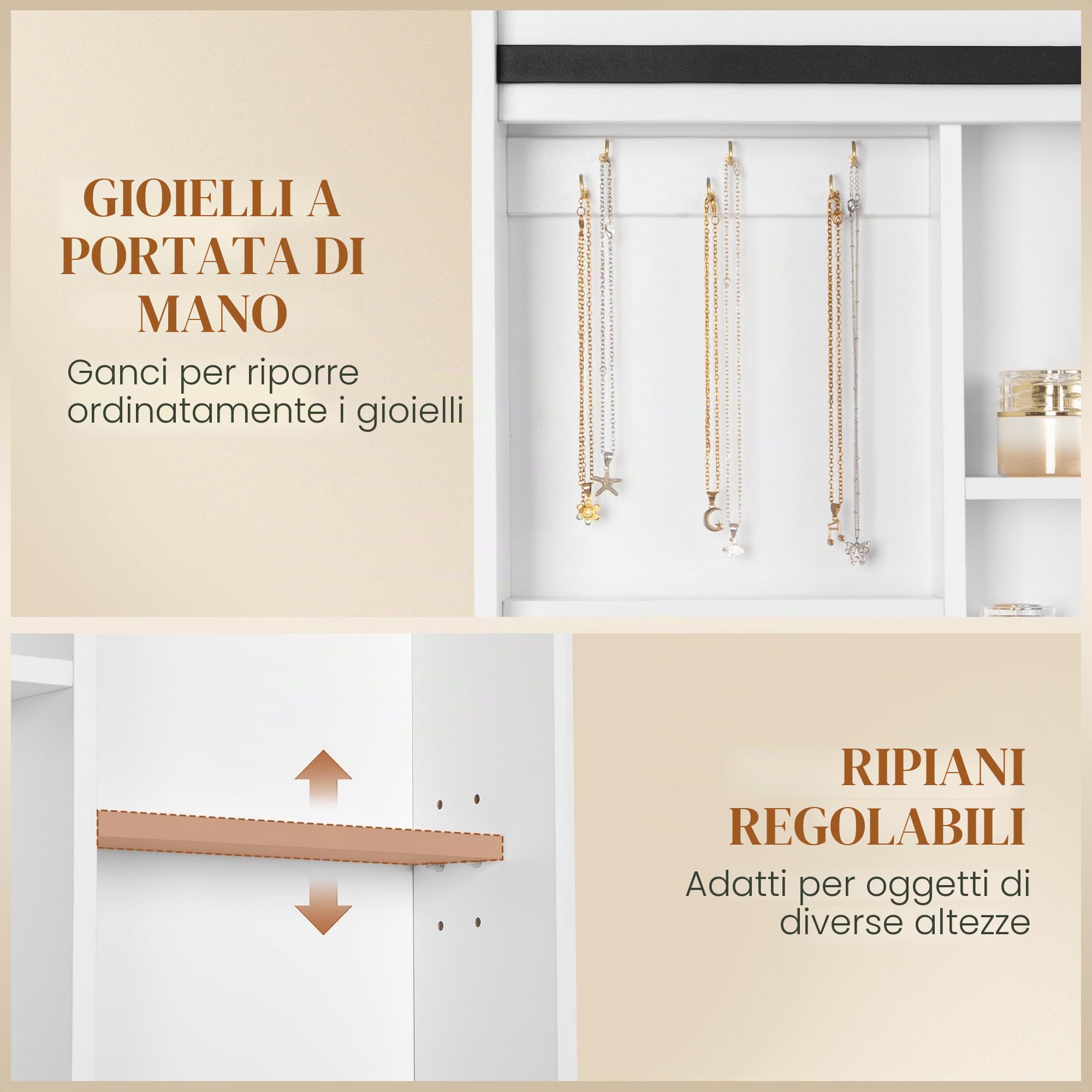 HEXCELEN 108cm Toeletta da Trucco con Specchio Scorrevole, Bianco