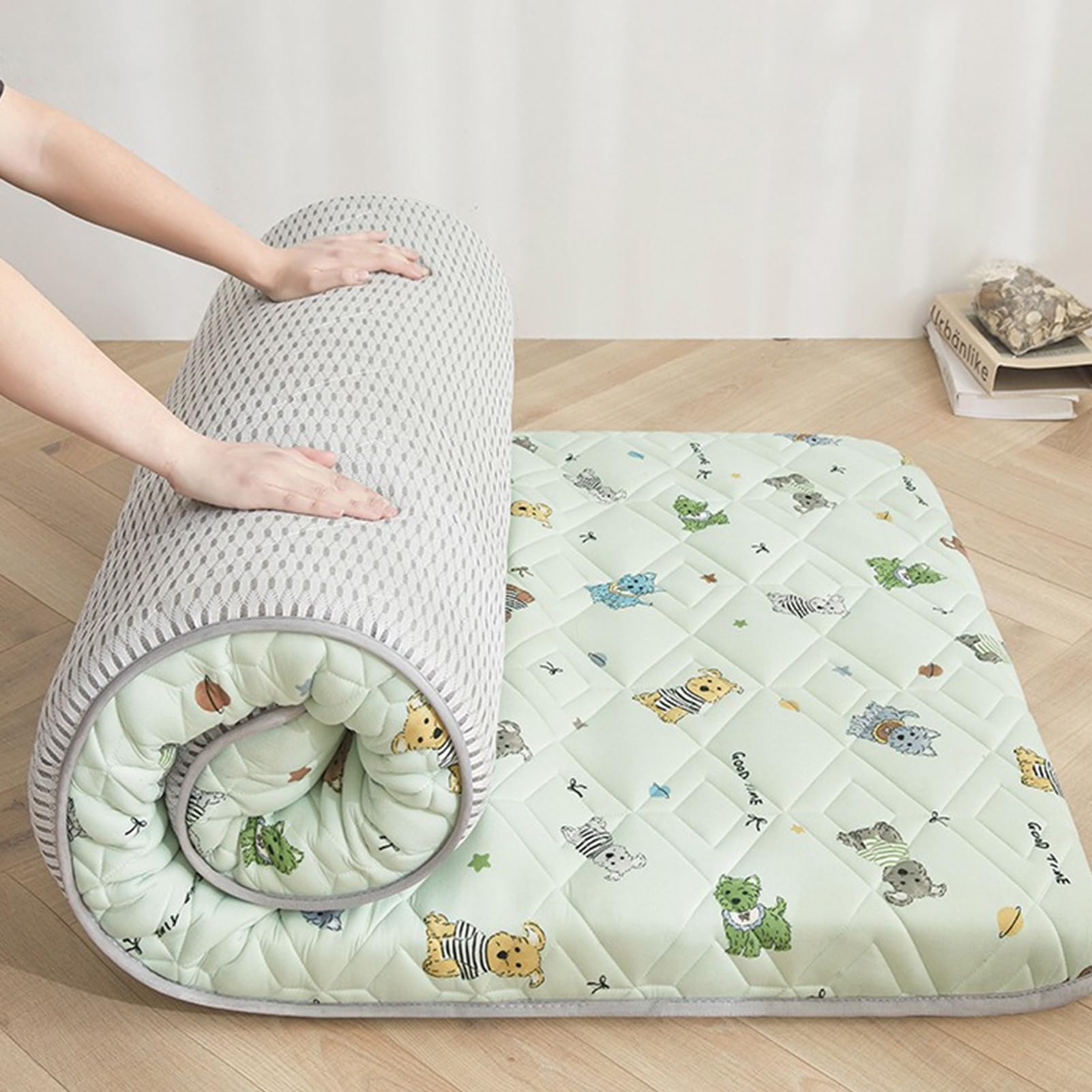 Colchón De Suelo, Colchón Futón Plegable Individual/Doble, Colchón Plegable Enrollable, Colchón Portátil para Dormir, Sofá Cama De Invitados, Cama De Dormitorio De Estudiantes,5,100x200cm