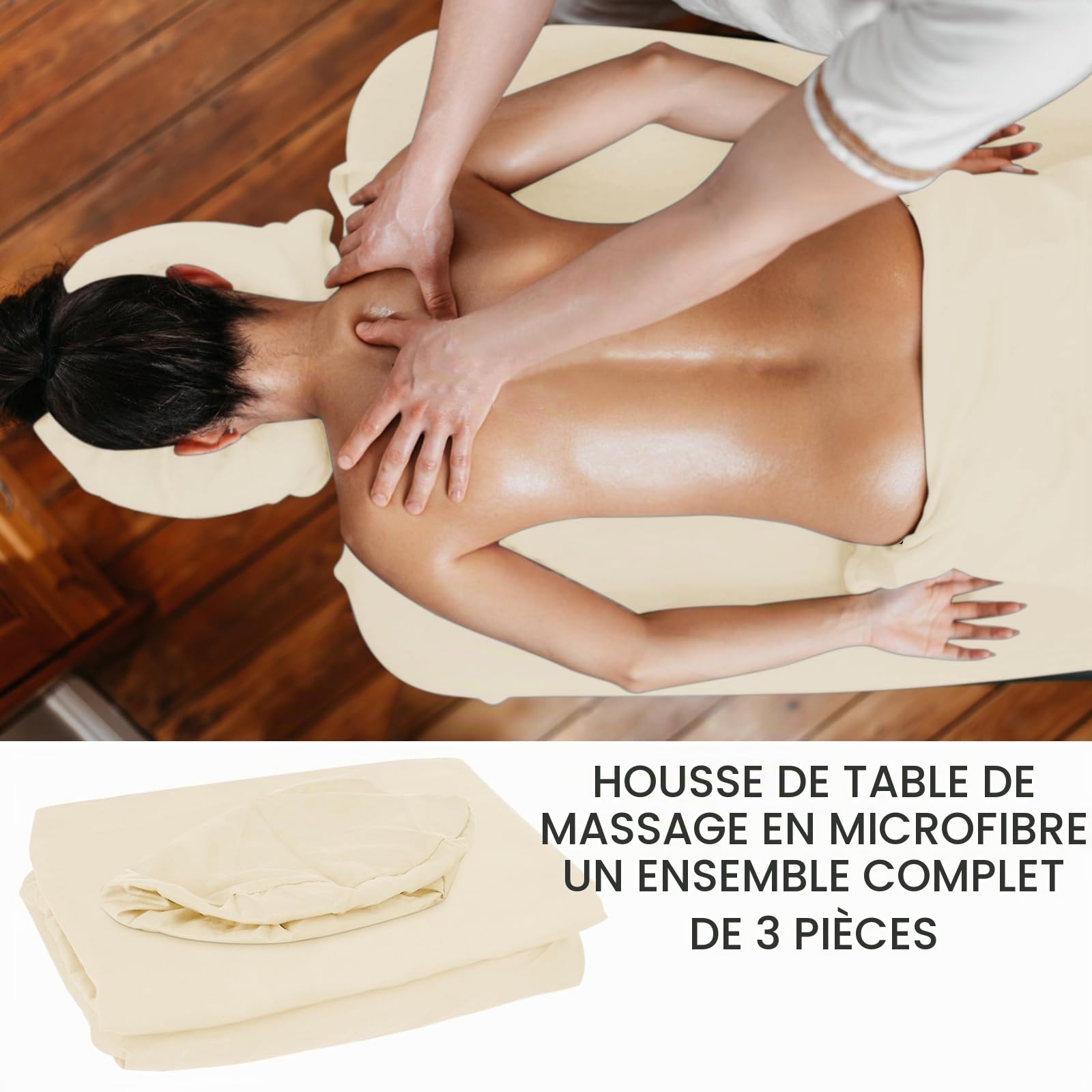 Ensemble de draps 3 pièces en microfibre - Housse plate pour table de massage - Comprend des draps-housse - Pour
