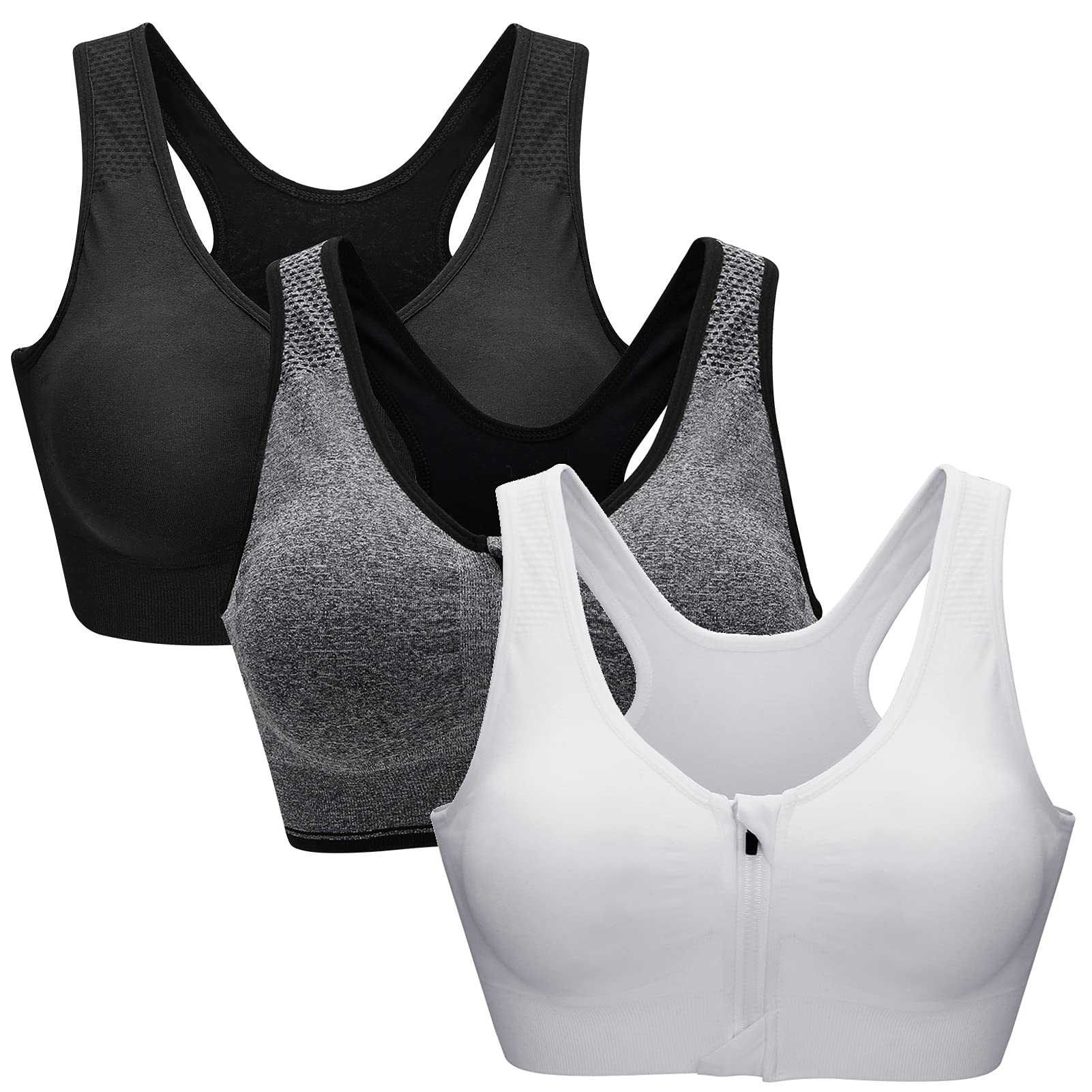 ZOEREA Soutien-Gorge de Sport Femme Zippée Devant Push Up sans Armature Lingerie Bra Courir Vest Coussinets Amovibles pour Fitness Jogging Yoga Course