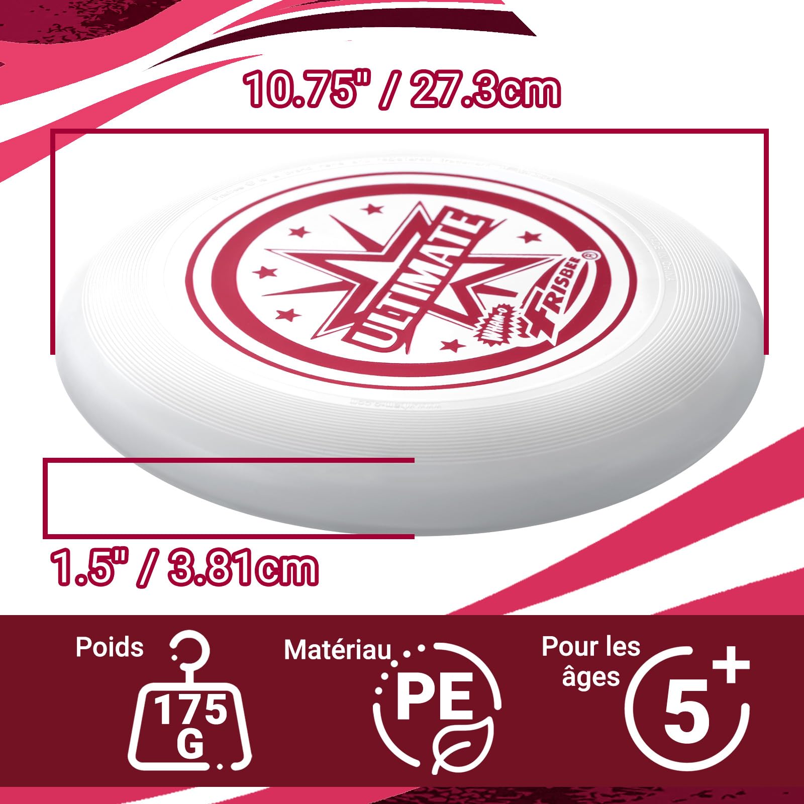Frisbee Disque Volant Officiel Ultimate de 175 g, Disque d'entraînement Professionnel de 27,4 cm pour compétition et Plaisir en Plein air