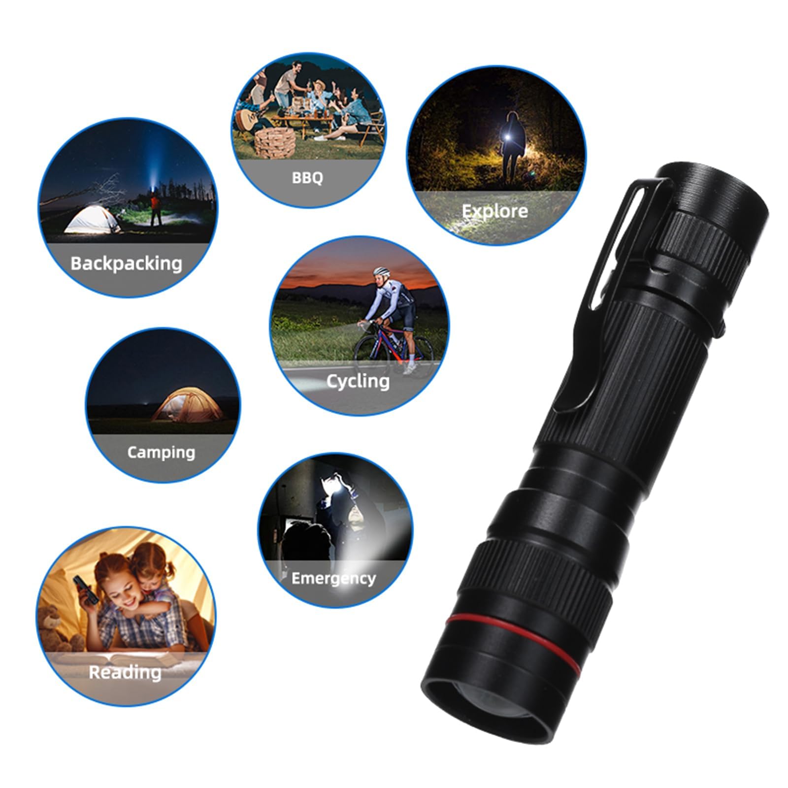 Paquete de 6 mini linternas LED pequeñas, linternas con zoom de modo único, batería AA, potentes linternas con clip de bolsillo, linterna portátil a granel EDC para regalo, emergencia,
