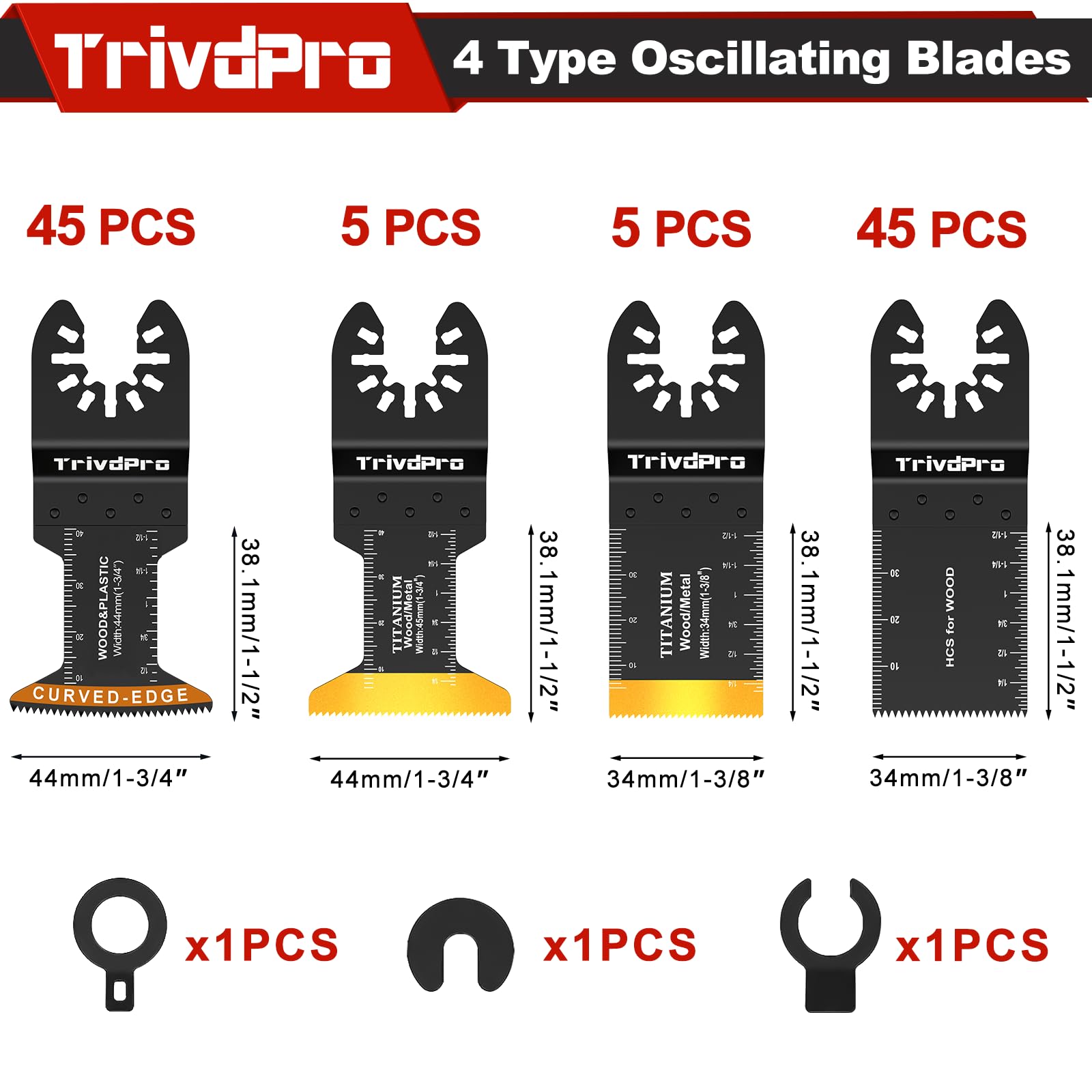 TrivdPro - Juego de 100 cuchillas oscilantes para herramientas múltiples, hojas de sierra oscilantes para metal, madera, plástico, cuchillas osciladoras para multiherramienta, compatible con Dewalt
