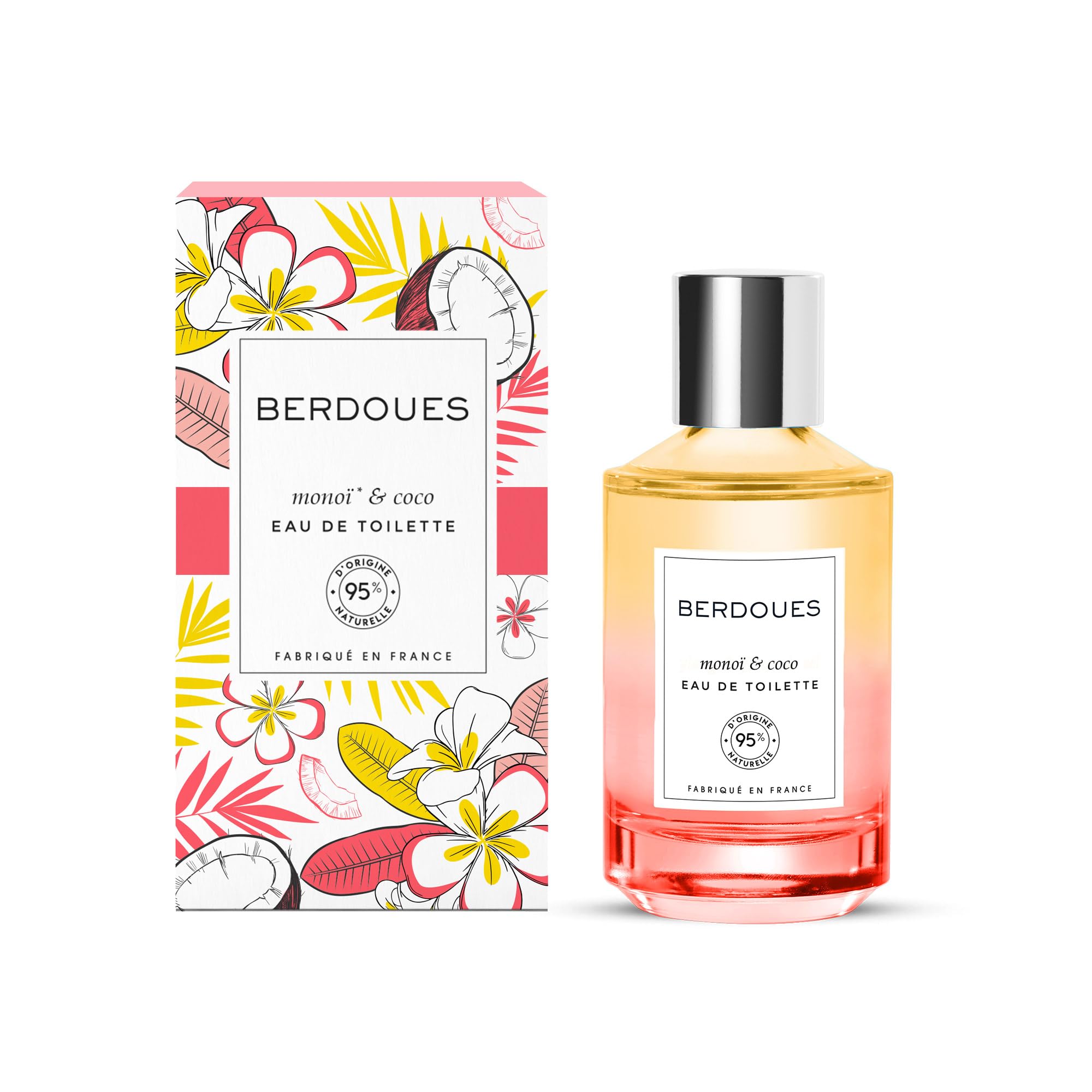 BERDOUES Monoi i Coco Woda toaletowa, Zmysłowa i słoneczna, Made in France, wegańska, bez barwników, perfumy damskie, Coco, Cytryna i Brus, butelka, 100 ml