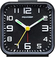 Vista 10 de Reloj despertador Peakeep, análogo, con luz y función de repetición, sonido de beep, batería pequeña, suave despertar, volumen cada vez mayor, fácil