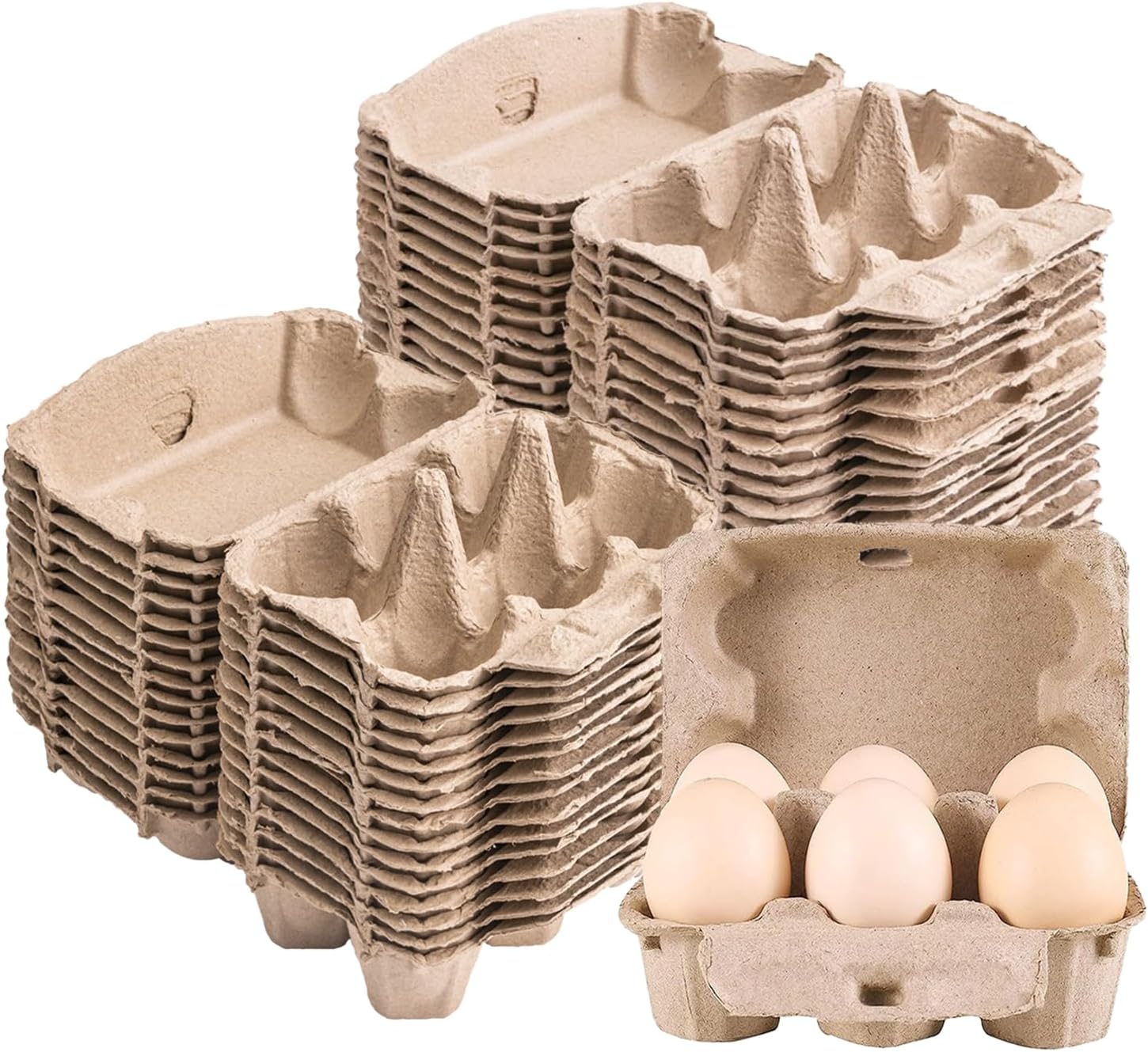 50 Pack Half Dozen Egg Cartons, Blank Natural Pulp Egg Carton Bulk 6 Count for Chicken Eggs and Duck Eggs, Reusable, Protects, Egg Storage Containers for Home Kitchen and Farmhouse (50 PCS 6 Count)