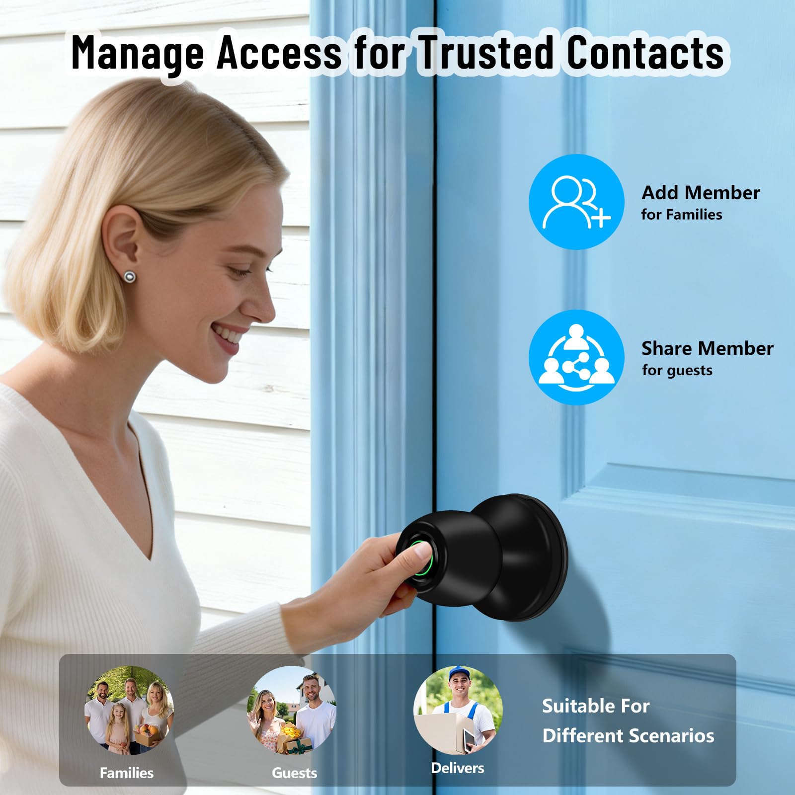 Cerradura de puerta inteligente con huella digital, manija de puerta 3 en 1, con control de aplicación y llave tipo C, manija biométrica con cerradura, adecuada para dormitorios, garajes