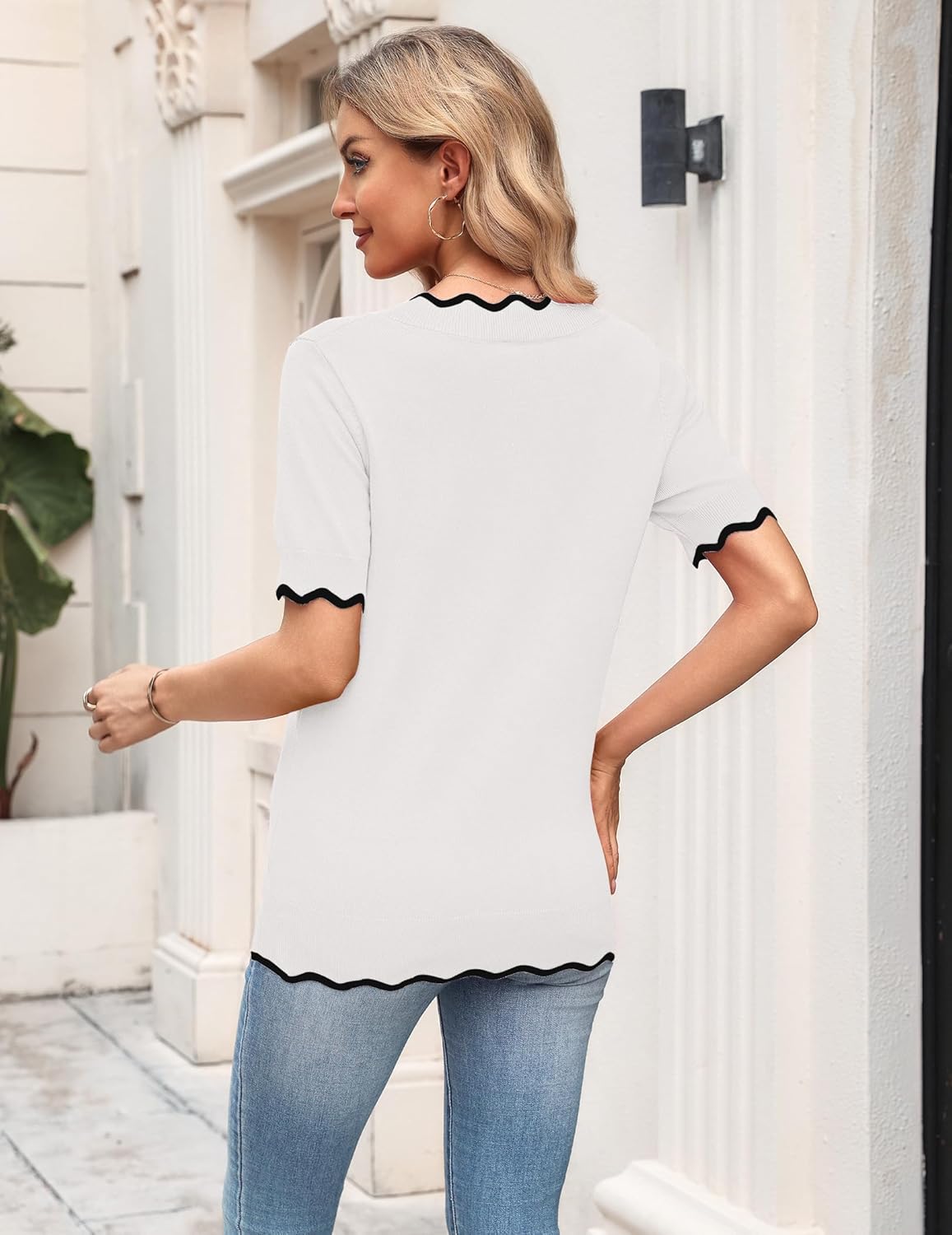 Zeagoo Women's Short Sleeve Sweater 2026 Spring Summer V Neck Lightweight Tops Dressy Blouses Business Casual Outfits - Image 3