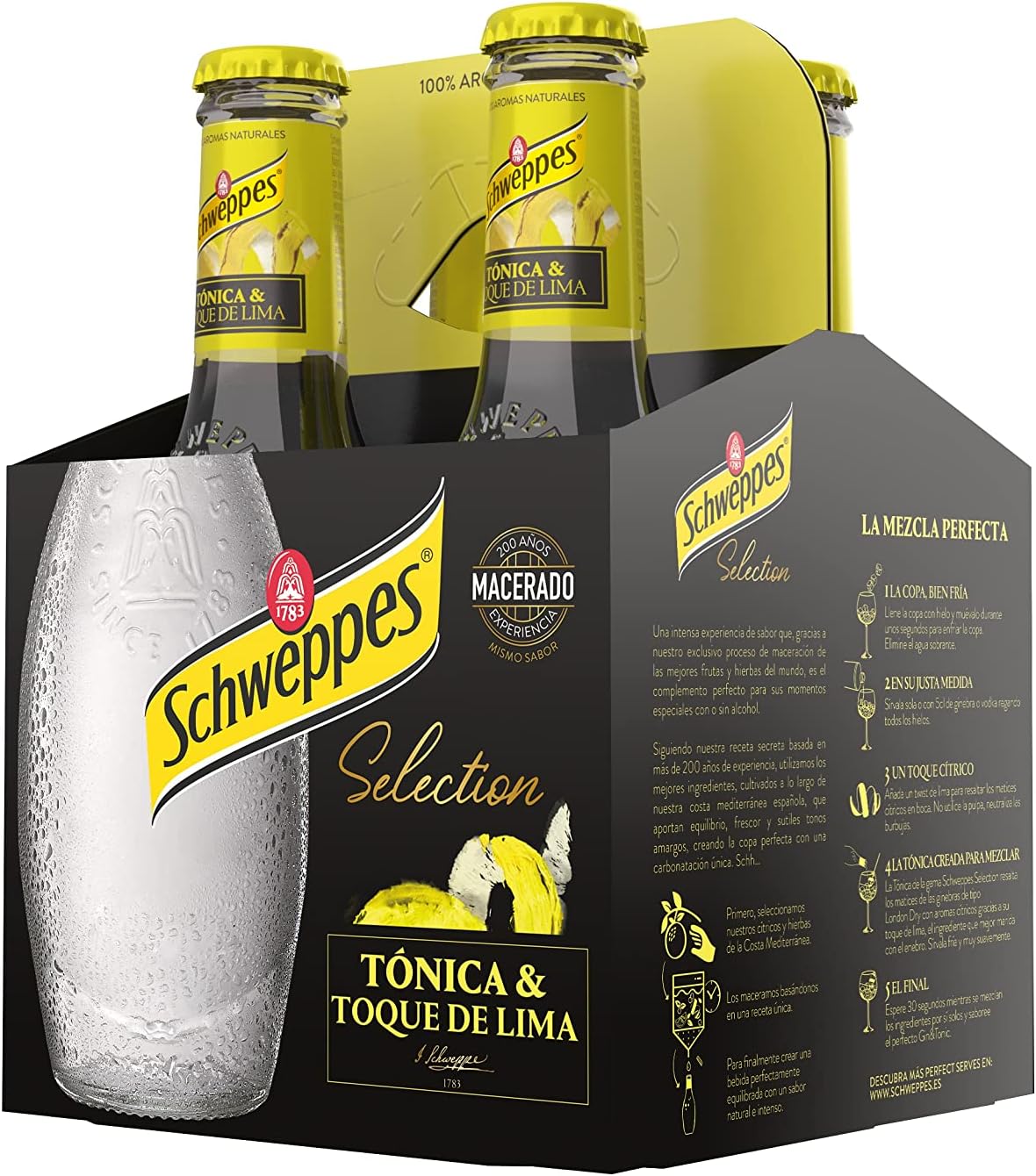 Schweppes Selection Tónica con un toque de Lima, Bebida Refrescante - Vidrio 4x20cl