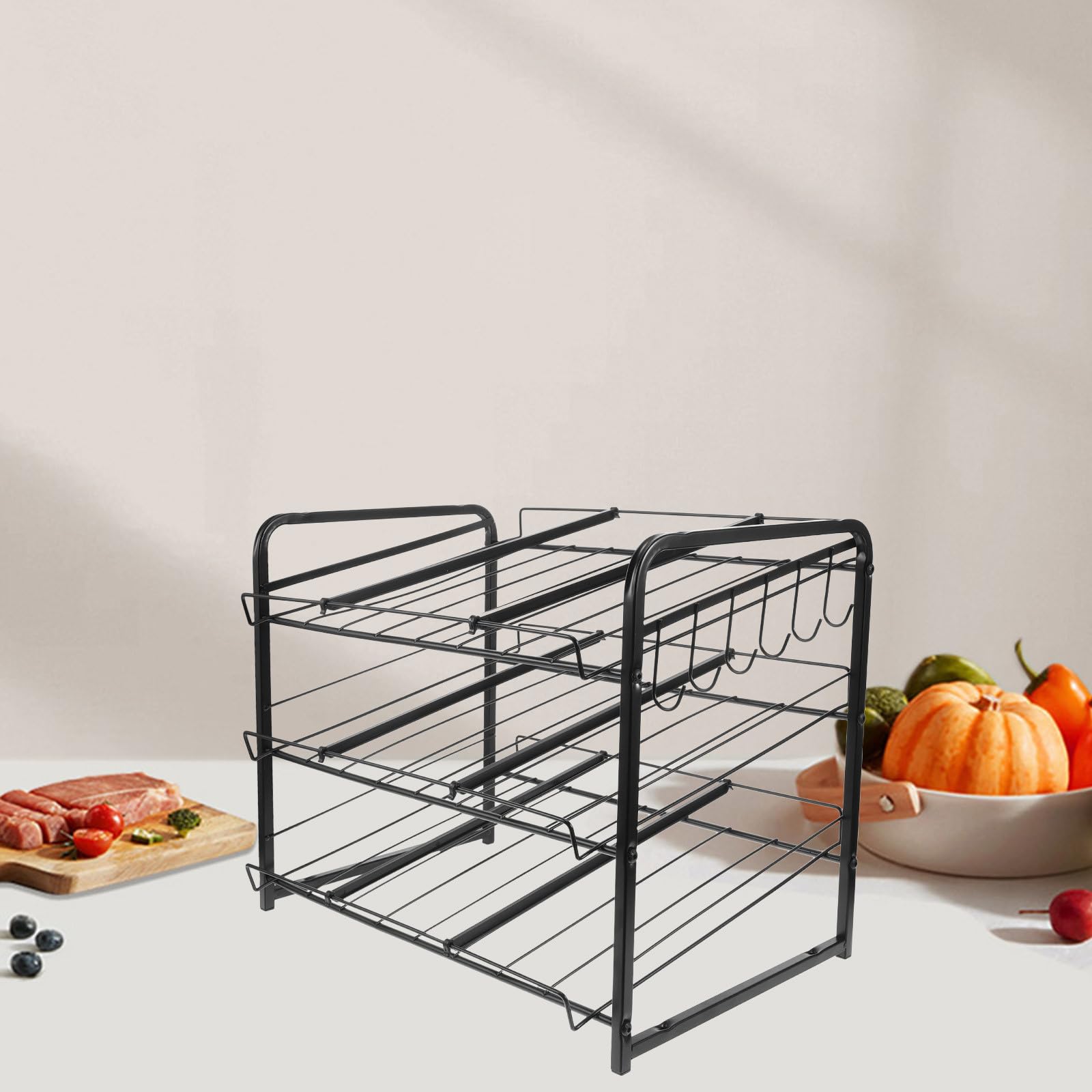 BESPORTBLE Organizador Apilable de Latas de 2 Niveles Negro Estante para Almacenar Alimentos Enlatados y Botellas Gran Capacidad para Cocina y Despensa Almacenamiento Ajustable y