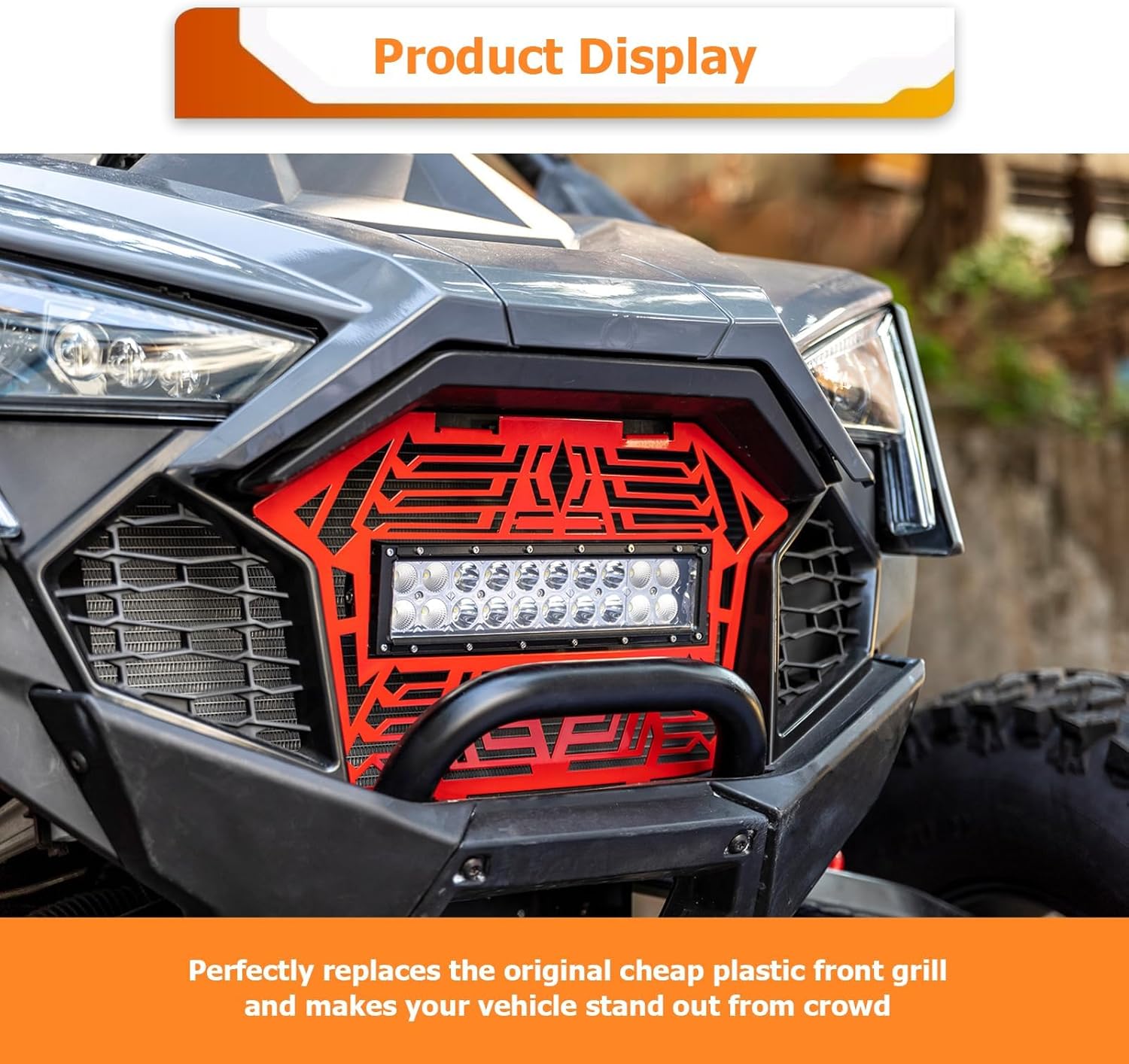 WeiSen Red Steel Front Mesh Fascia Grille With 11 Inch Light Bar Compatible With Polaris RZR Pro Turbo XP R 4 2020-2024 Replace #5456612-070