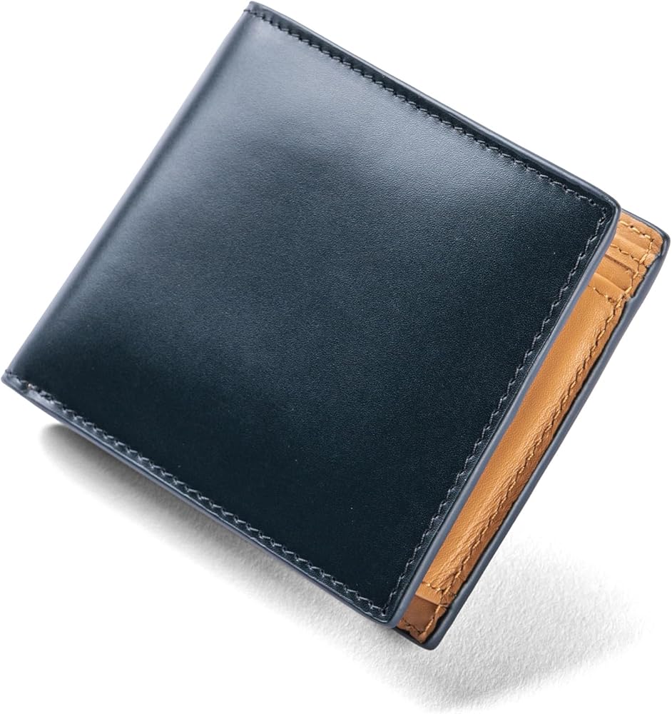 良品ガンゾ★メンズ 二つ折り財布 小銭入 コードバンレザー 本革 濃紺 日本製 CORDOVAN(コードバン) 小銭入れ付き二つ折り財布｜コードバン｜最高級