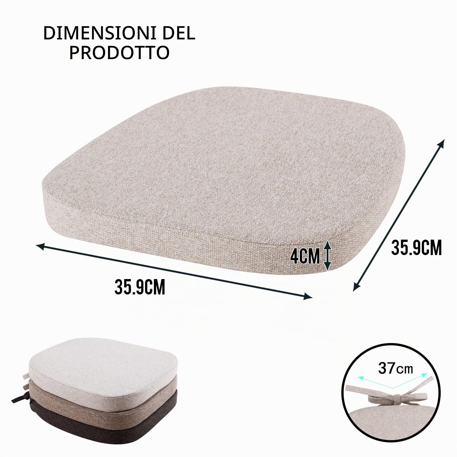 RUIXUAN Cuscino per sedia, 36 x 36 x 4 cm, semicircolare, antiscivolo, per sedia da giardino, cucina o sala da pranzo, con laccetti, per esterni e interni