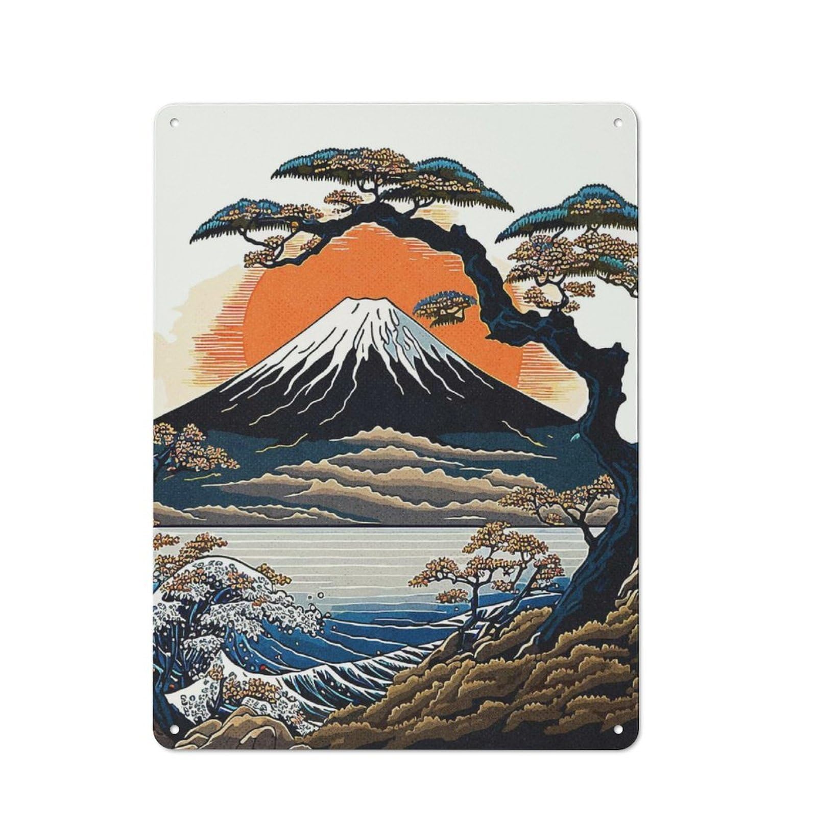 Junmoney Japan Nature Art Retro Metal Wall Decor 40X30cm, Metal Wall Art Sign For Living Room, Hallway, Kitchen Or Cafe