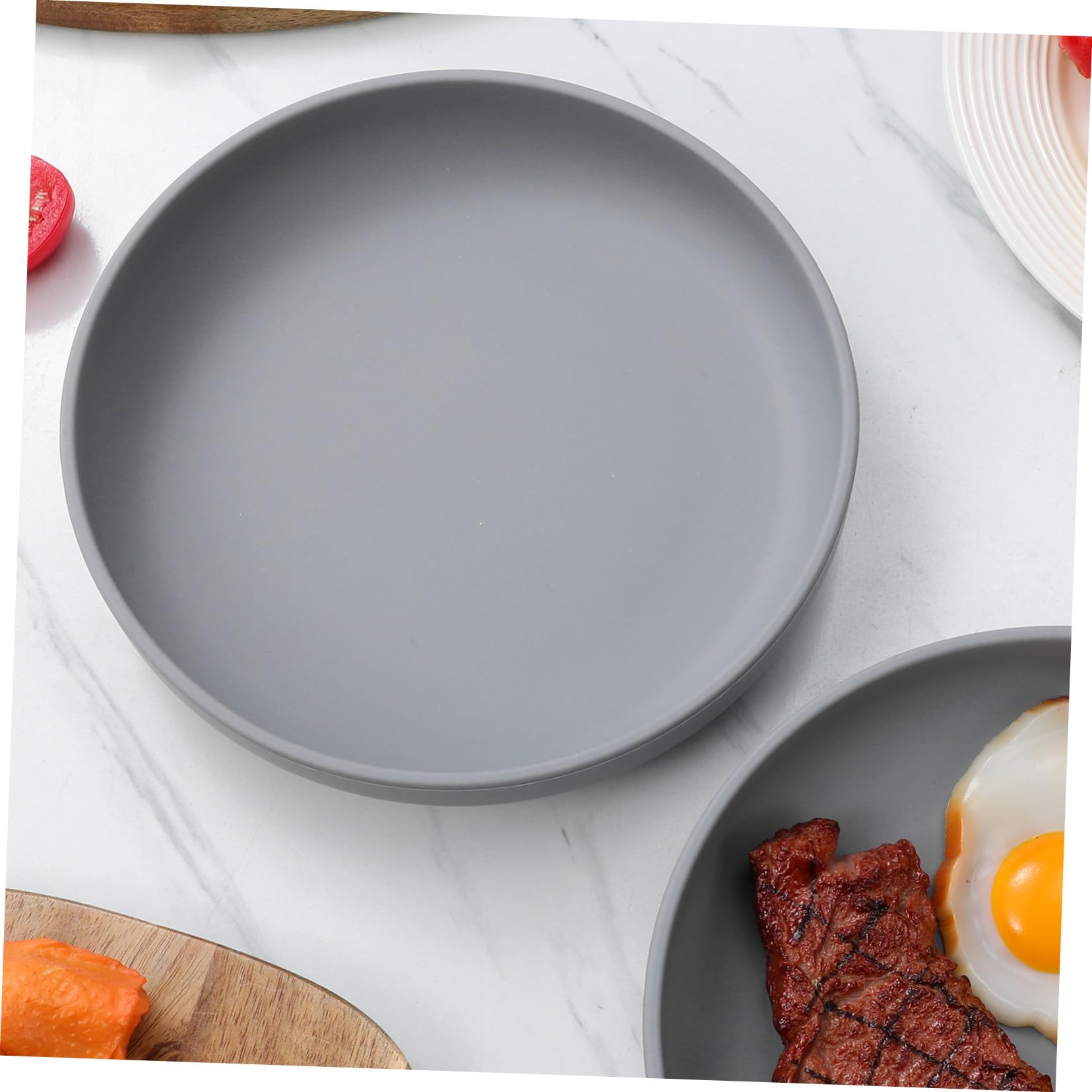 Genérico 2 Piezas Plato para Personas Mayores de Silicona Seguro Antiderrames con Base de Succión para Autonomía la Alimentación de Gris Oscuro para Hogar y Residencias