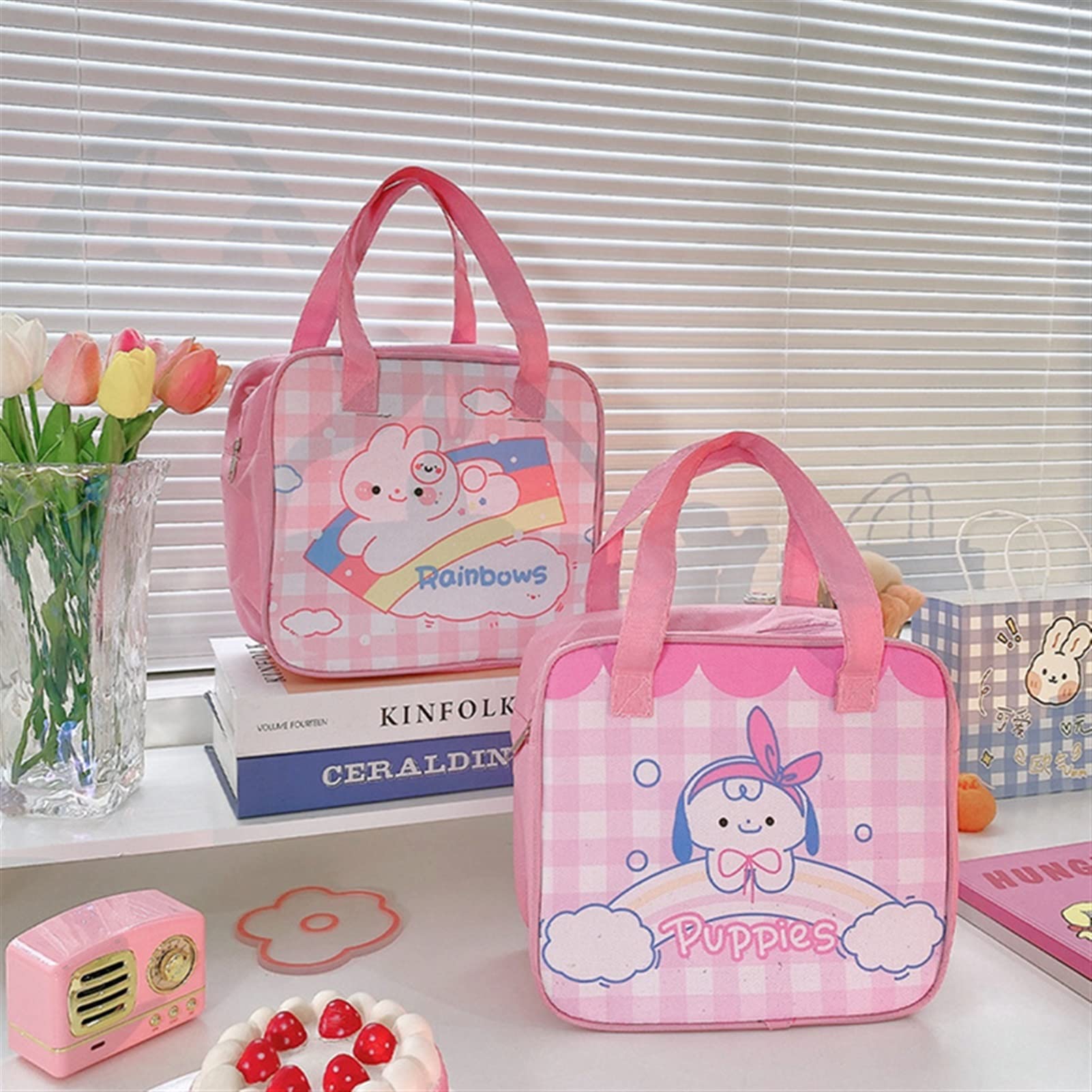 Bolsa de almuerzo niña dibujos animados fresco conservación bolsa conveniente almuerzo caja portátil bolsa de comida Oxford aislamiento portátil aislamiento caja de desayuno Bolsas de almuerzo