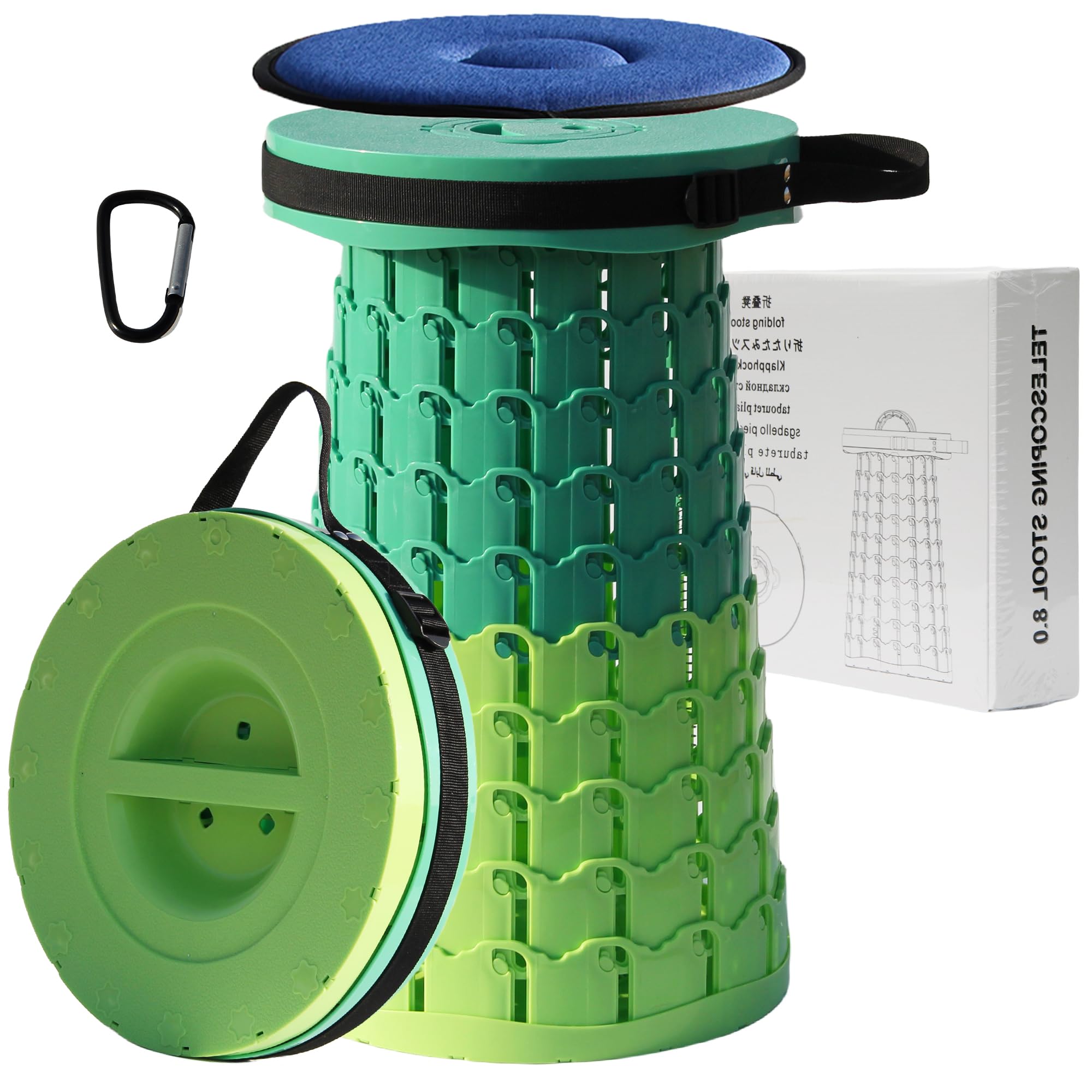 ALEVMOOM Taburete Plegable Portátil con Cojín, Taburete Plegable Telescópico para Adultos, Taburete de Camping Aún Más Estable Capacidad de Carga 450 kg, para Senderismo en el Jardín al Aire Libre