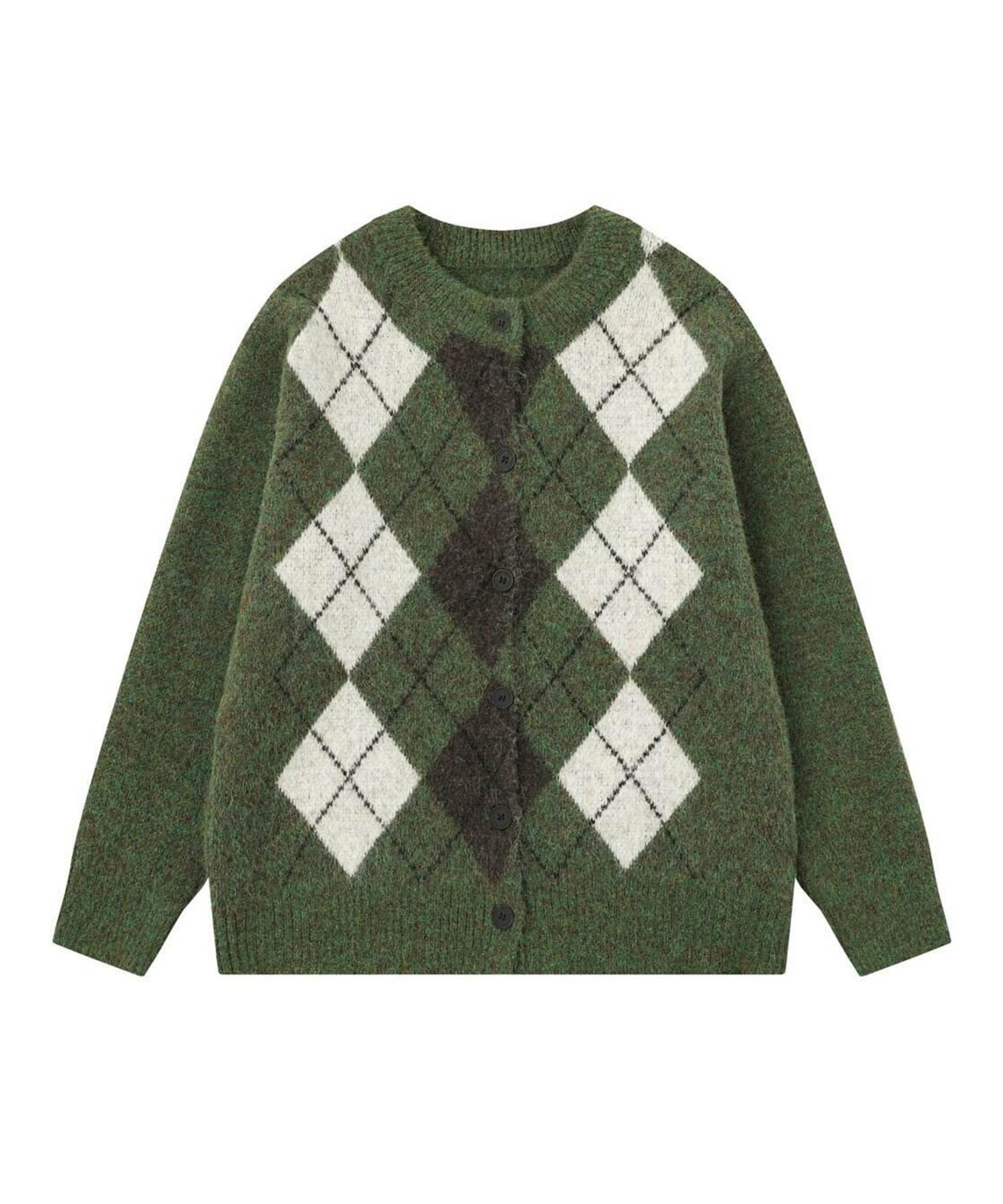 Bakyarder Womens Vintage Argyle Knit Cardigan Preppy Style Button Down Sweater with Long Sleeves