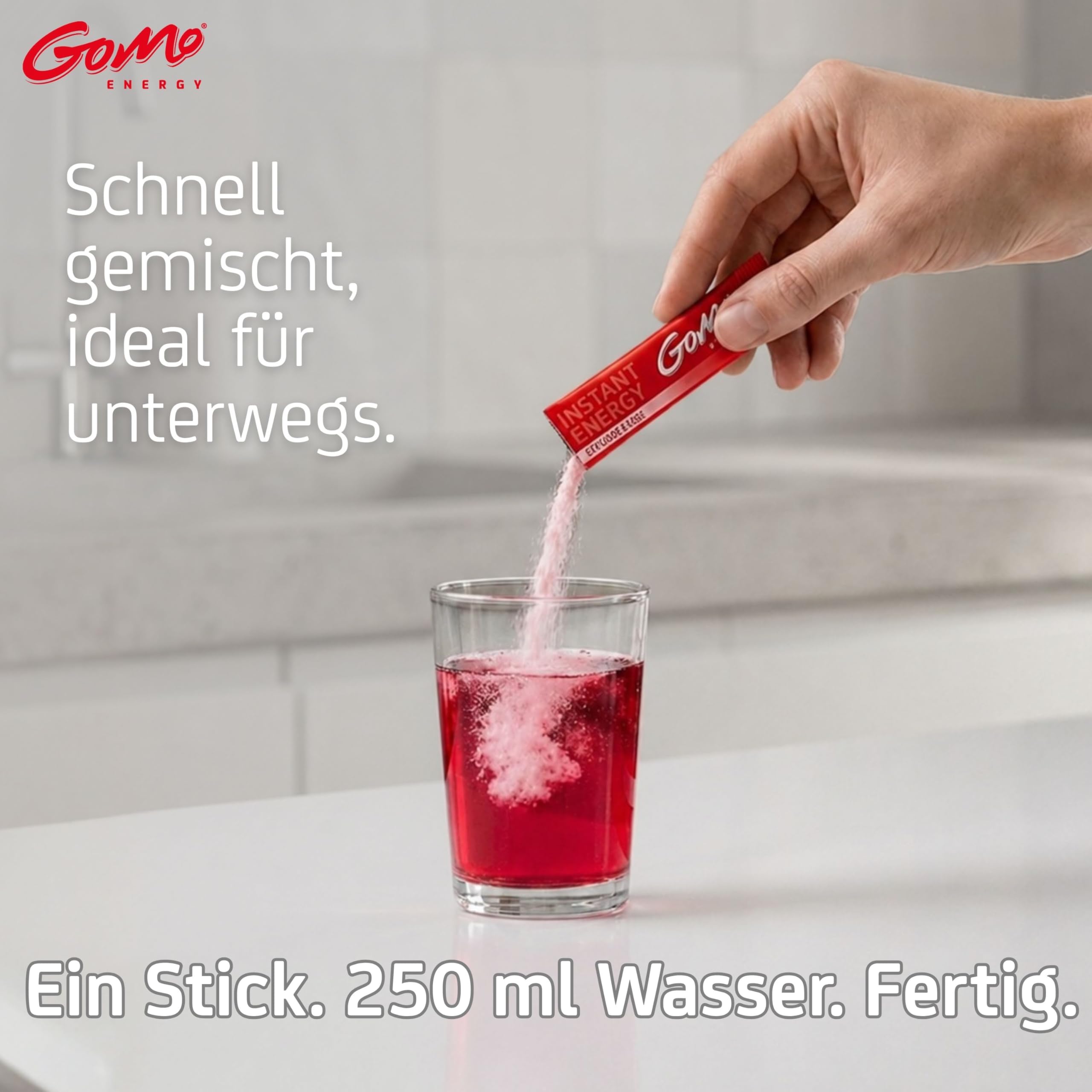 GoMo ENERGY® Energiegetränk ohne Zucker I Wachmacher mit L-Carnitin, Koffein, Vitamin-B-Komplex hochdosiert I Getränkepulver mit beerigem Holunder Geschmack I INTENSE VITALITY (100 Stk)
