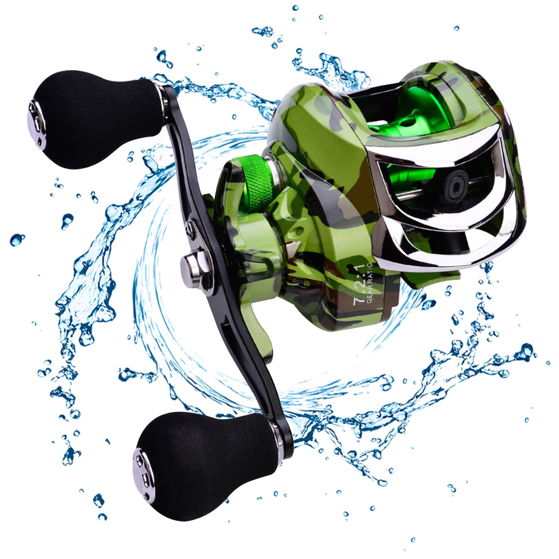 Baitcasting Reel 18+1 Ball Bearing 7.2:1 Gear Ratio 9 Gear Braking Baitcaster Dual Handle Nylon Heavy Duty Baitcasting Reel 10KG Fishing Reel, Left Hand