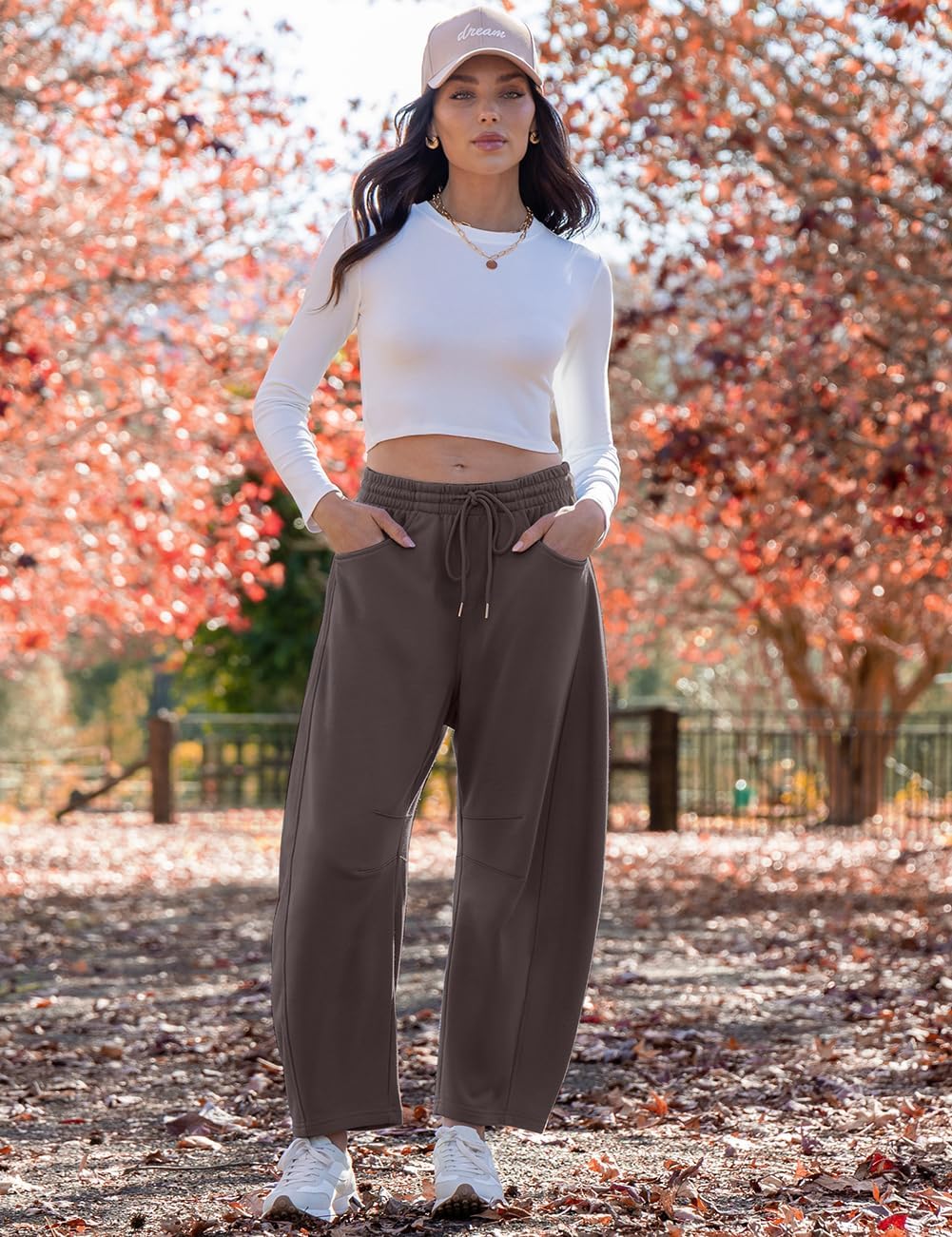 TARSE Women’s Barrel Sweatpants Loose Fit Lounge Pants Casual Wide Leg Pants Cotton Comfy Elastic Waist Joggers with Pockets - Image 3