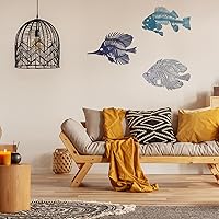 Vista 4 de Zhengmy 3 piezas de arte de pared de metal para colgar huesos de pescado de metal, decoración de pared rústica, estilo náutico, decoración artística