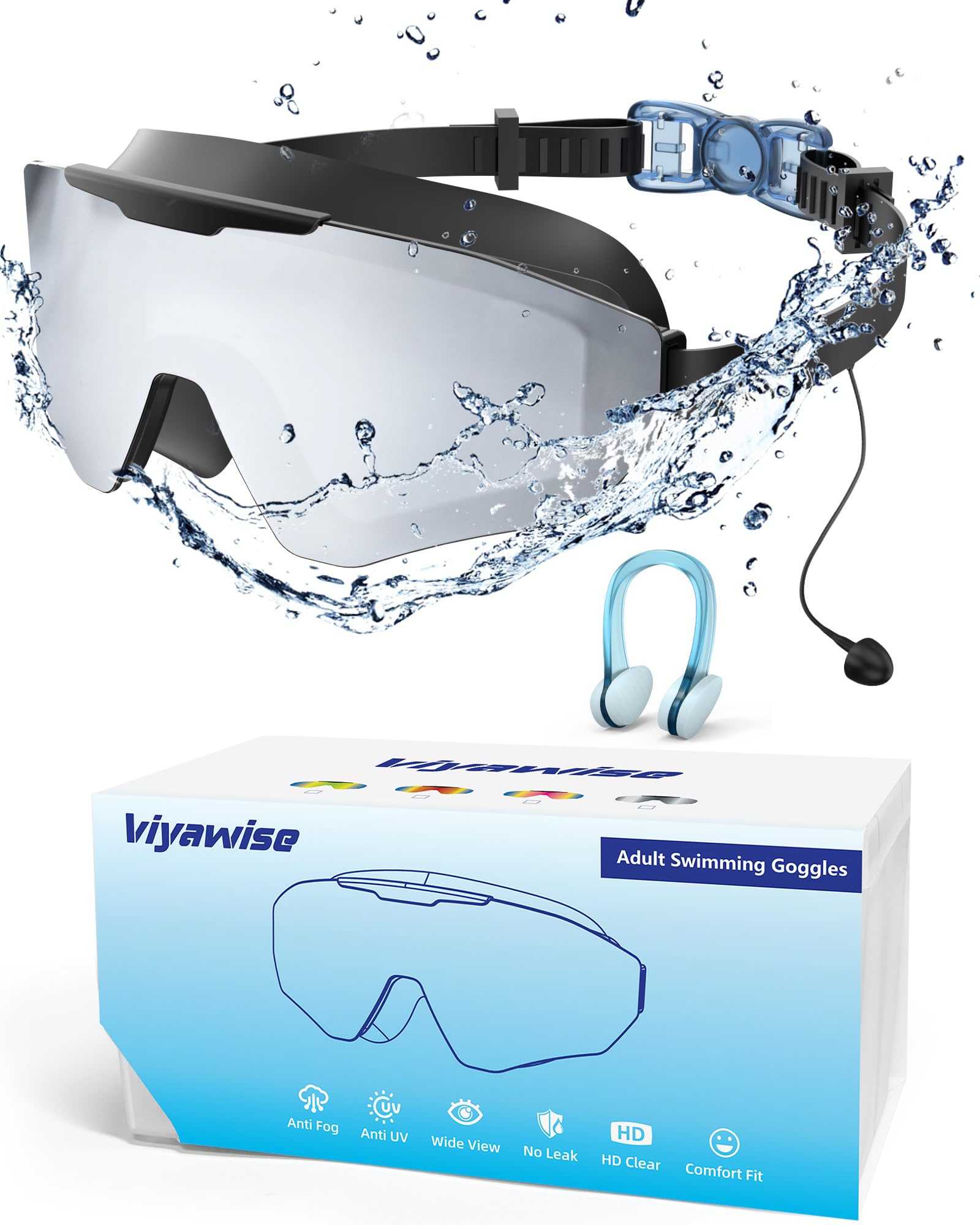 Occhialini da nuoto con auricolari, occhiali da nuoto anti-nebbia UV, occhiali da nuoto UV 3 colori per uomini, donne e bambini