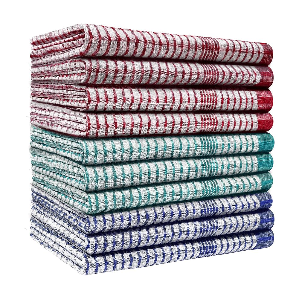 BML 10 x Cotton Kitchen Tea Towels | 100% Cotton Soft, Super Absorbent and Lint Free Kitchen Towels for Bar, Catering and Restaurant Towel - 50 x 70 cm (Assorted)
