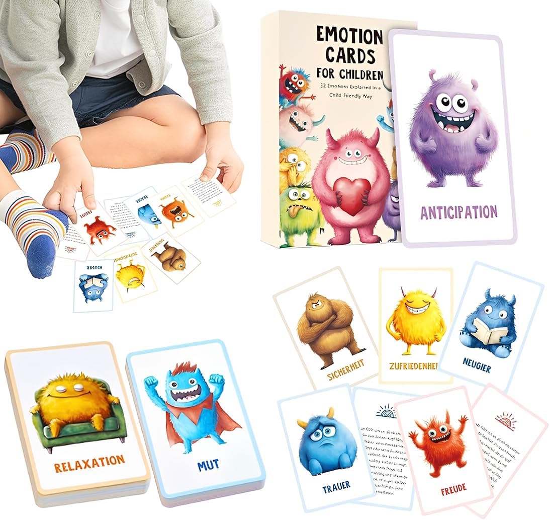 Emotions Game for Children, 32 Illustrated Cards, Emotions and Expression Cards, Children 1-3 Years, Educational Game to Discover Emotional