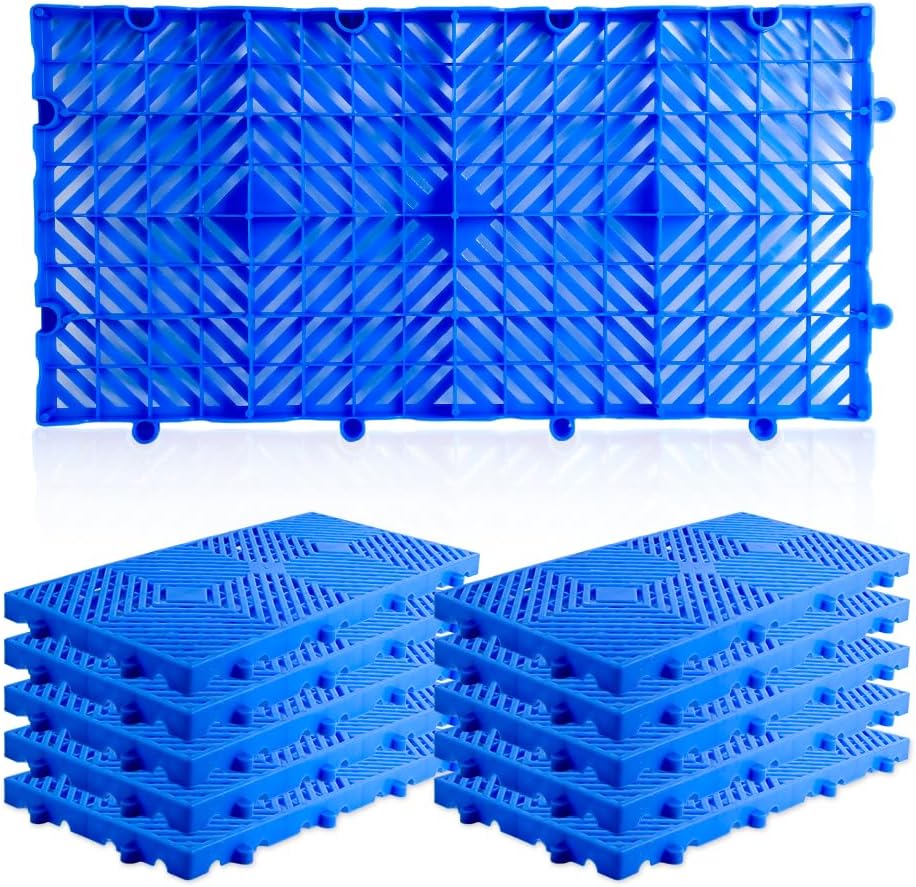 Plastic Pallets, 10 Packs Lightweight Moisture-Proof Waterproof Floor Pallet 23.6"x11.8"x1.18" Applicable to Indoor and Outdoor, Garages, Kitchen, Basement