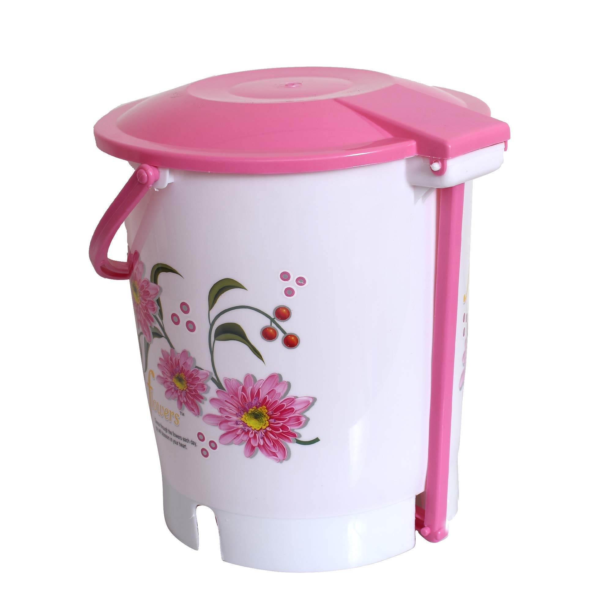 Kuber Industries Flower Print Plastic 2 Pieces Garbage Waste Dustbin/Recycling Bin for Home, Office, Factory with Lid, 10 Liters (Pink)-KUBMART10942 - Image 4 thumbnail