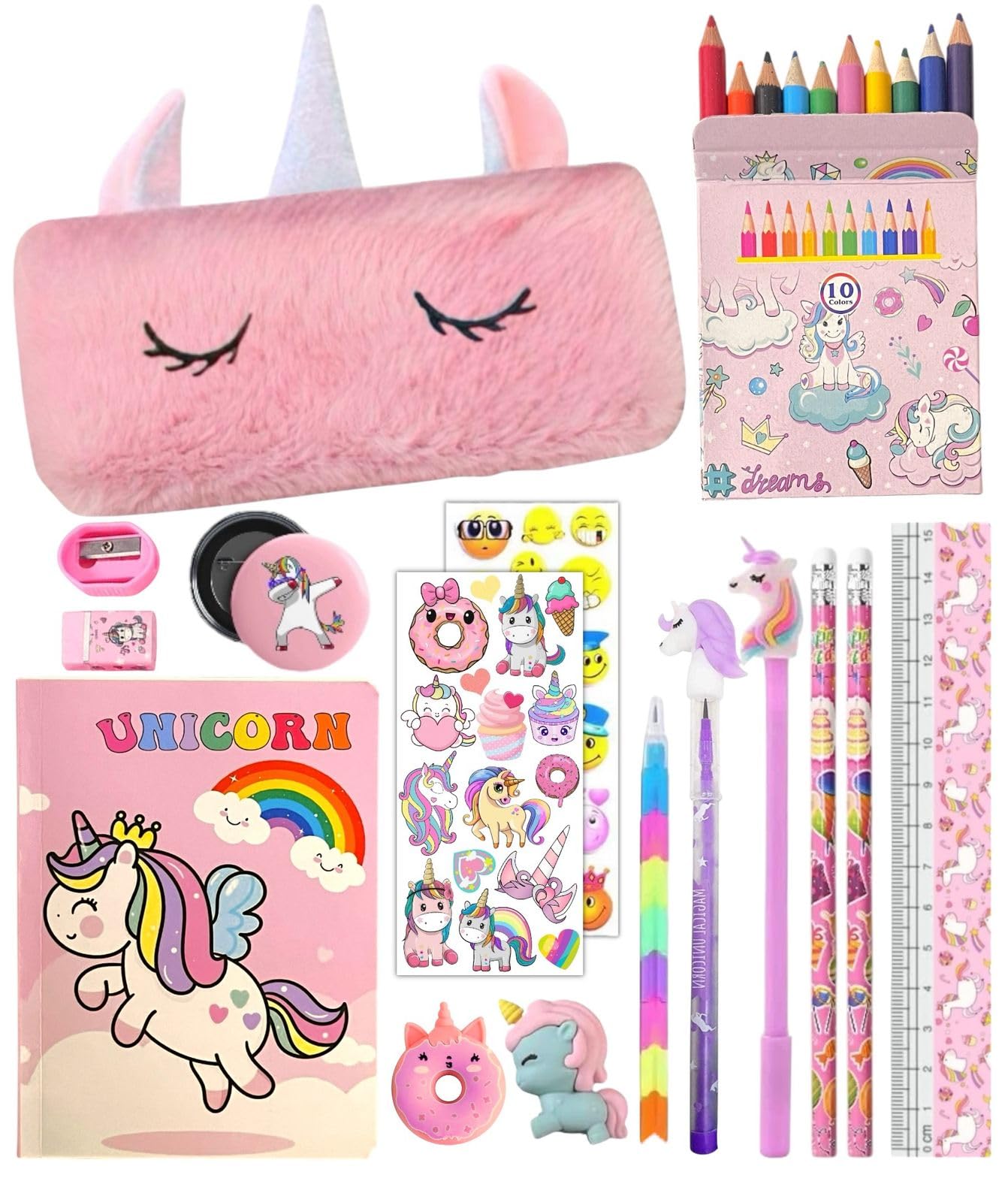 LE DELITE Unicorn Fur Stationery Combo Set | Pencil Pouch For Kids| Diary For Girls | Cute School Stationery Pen, Pencil, Eraser | Birthday Return Gifts Pack Of 15 Items-image-39