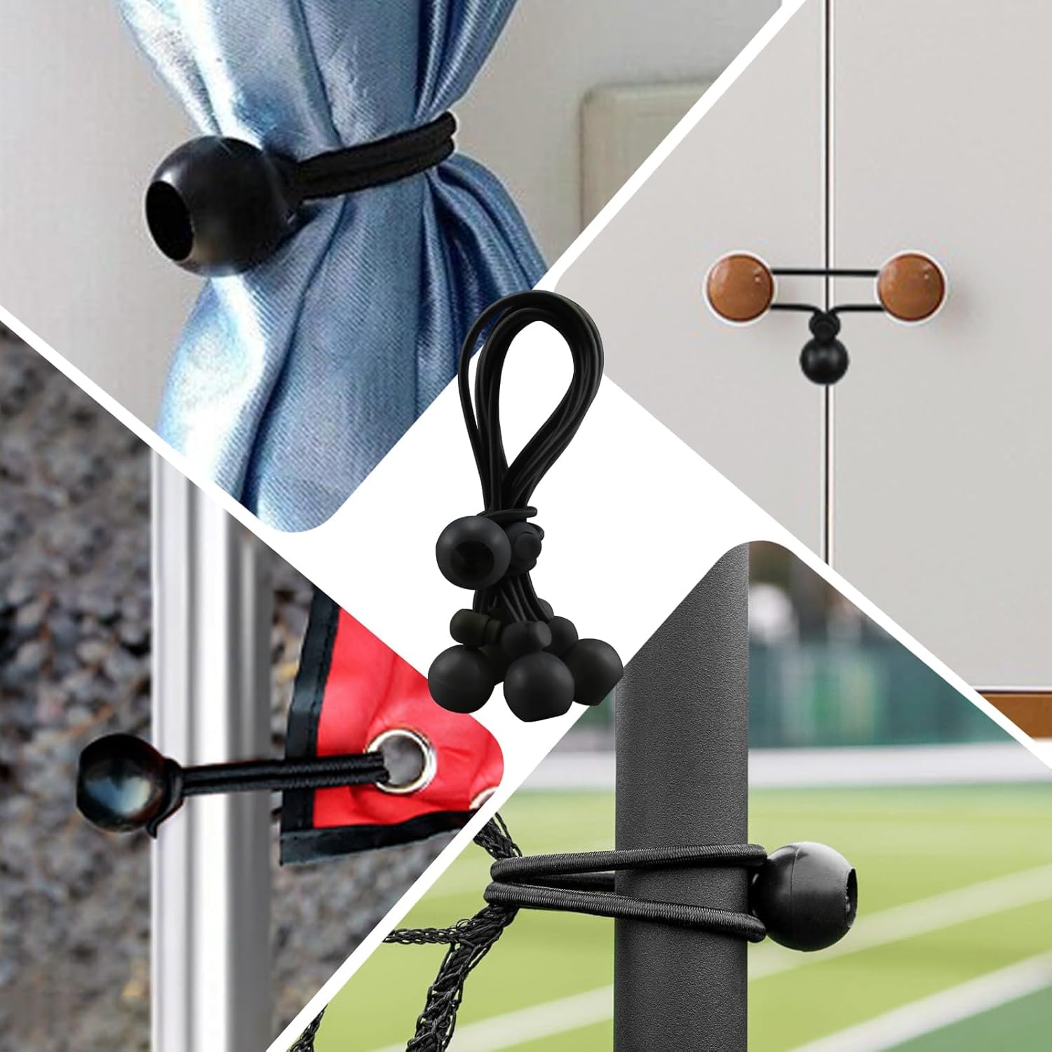 Universal Bungee Tie Downs, MARRTEUM Ball Bungee Cords Multipurpose Elastic String for Tents, Canopies, Tarp (12 Piece, Black)
