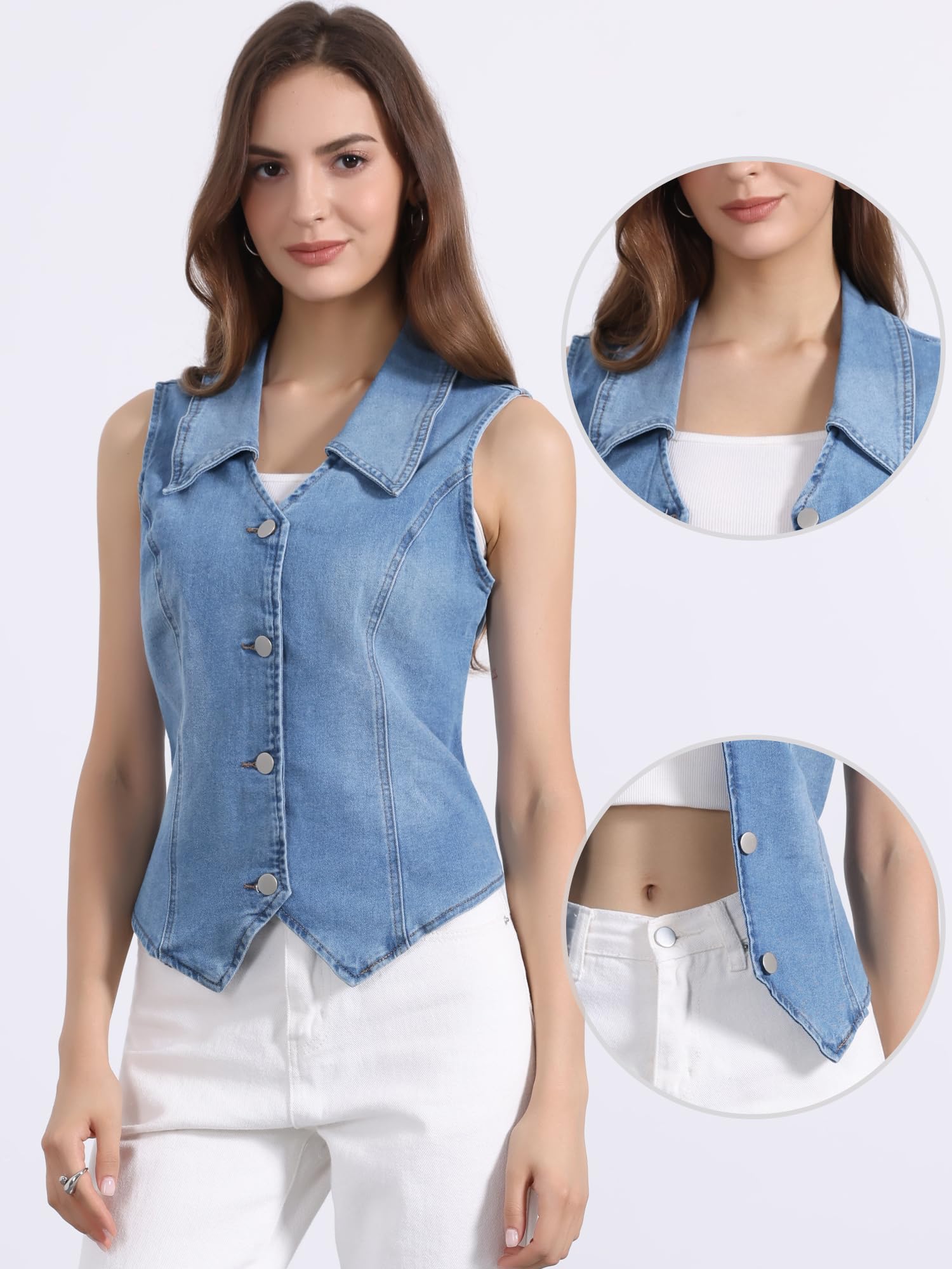 Allegra K Chaleco Vaquero Para Mujer Sin Mangas Con Cuello En V Abotonado Chaleco Corsé Bustier Chaqueta Vaquera