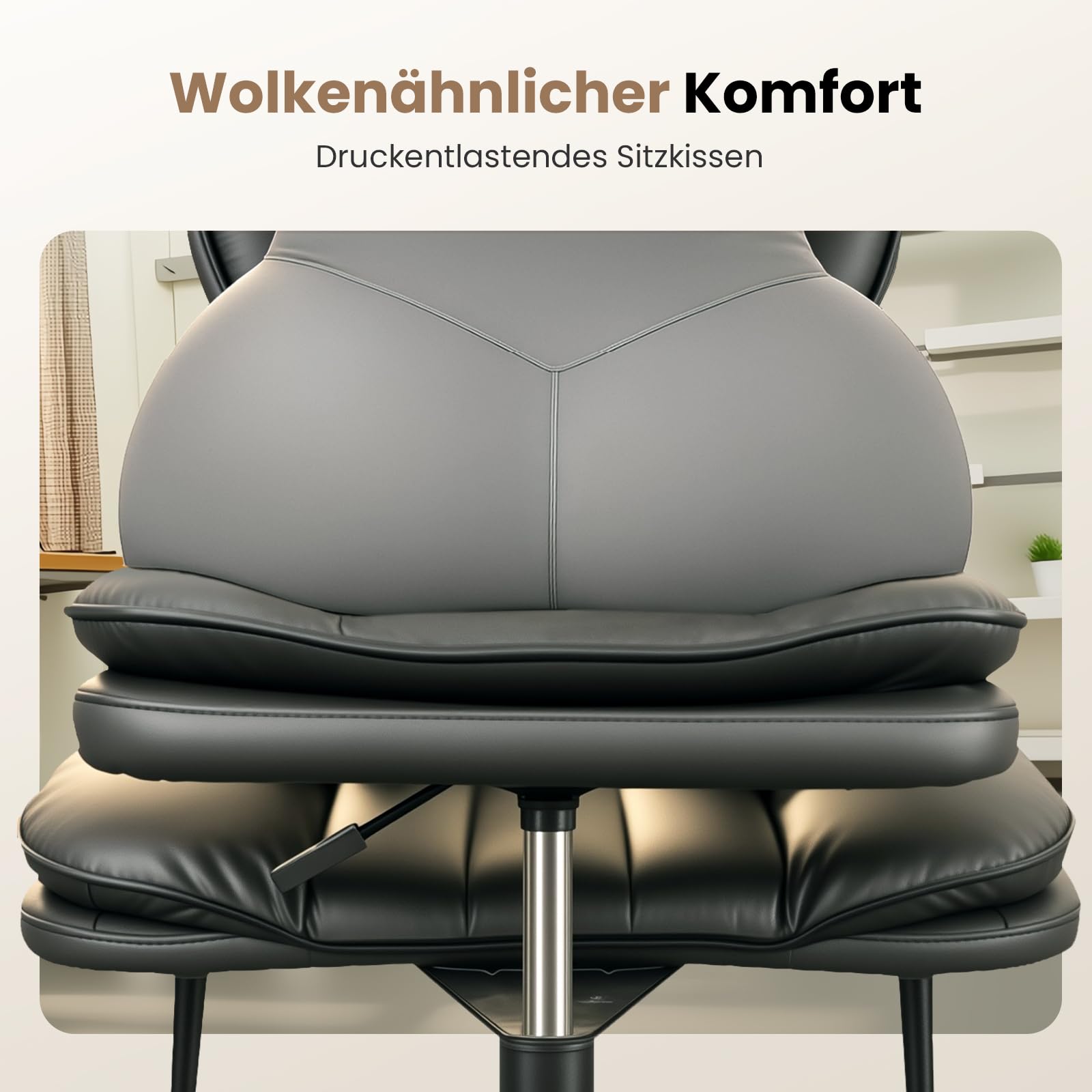HOMRELEXA Bürostuhl mit Kreuzbeinen, 360° drehbar, Ergonomischer Kniestuhl, Criss Cross Schreibtischstuhl mit Verstellbarer Höhe, ADHS-Meditationsstuhl mit Rückenstütze, Cloud PU-Leder, Schwarz