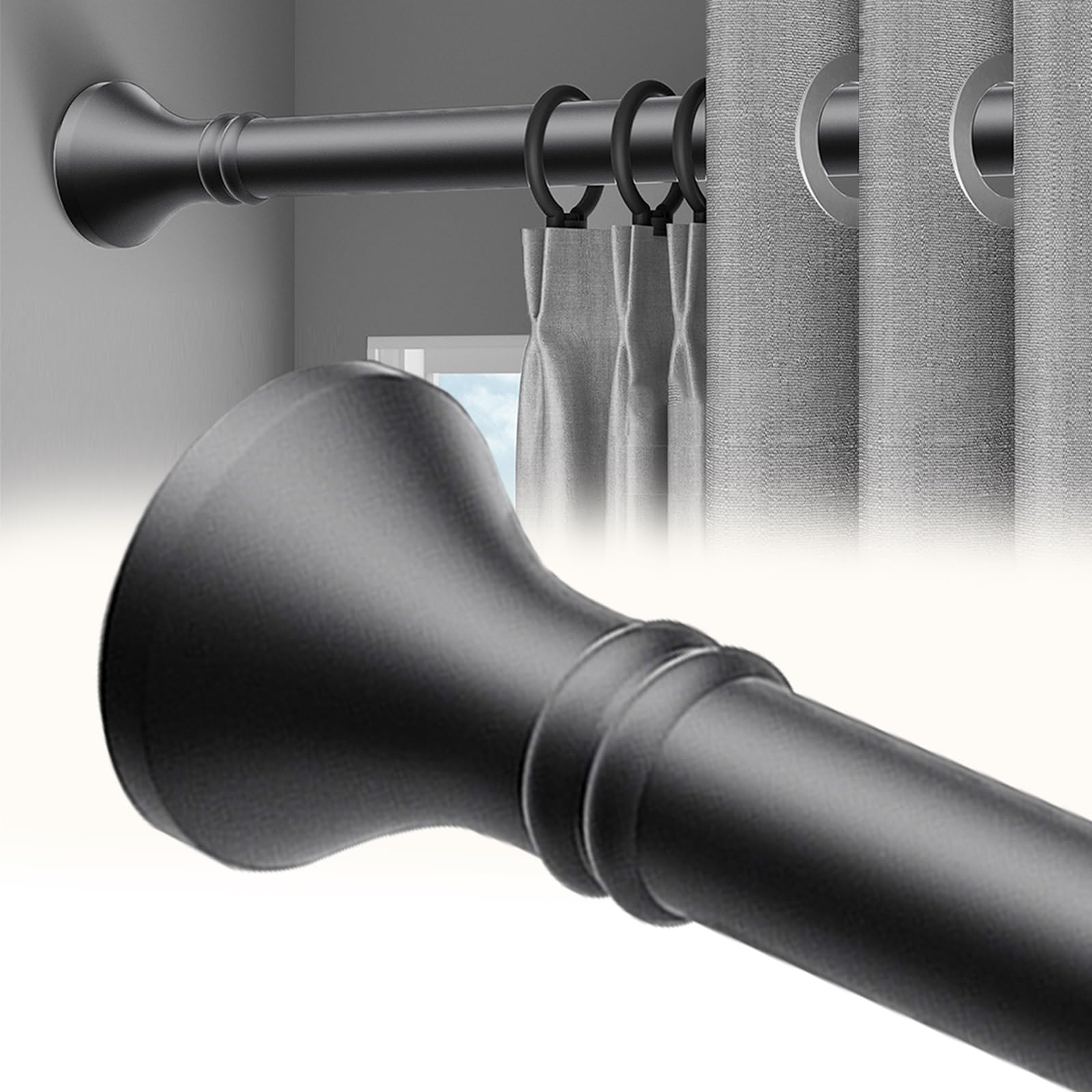 1PC Telescopic Curtain Rod, 40 to 500 cm Adjustable Heavy Duty Tension Rods, No Drill Shower Curtain Rods for Bathroom Closet and Bedroom(Gray,50-75cm)