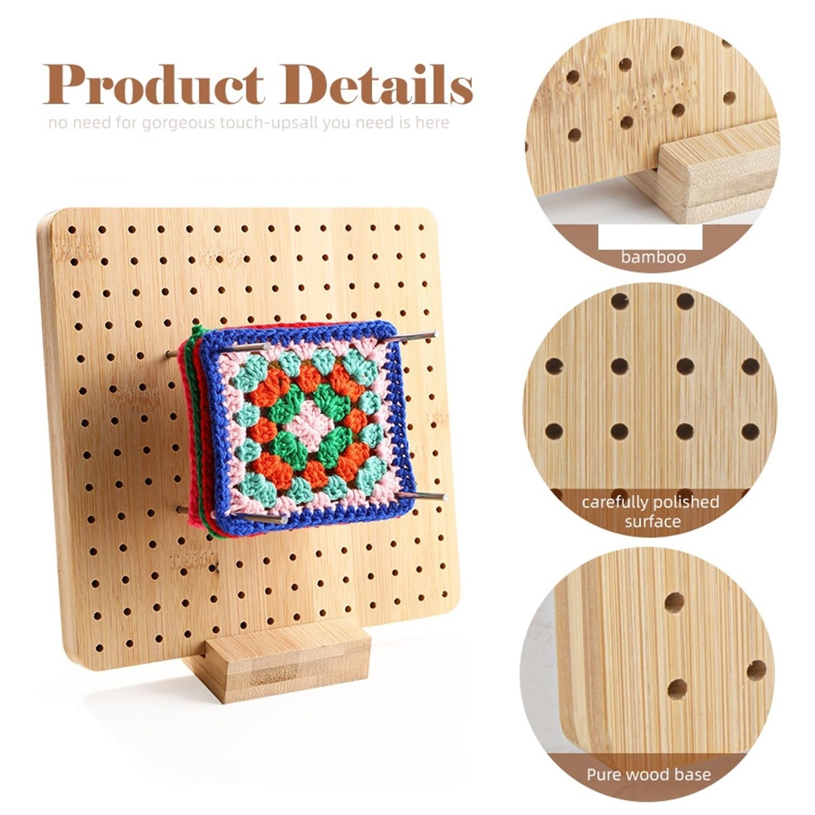 Lavagna per Macramè Kit for tavola di bloccaggio all'uncinetto in legno con perni in acciaio inossidabile for gli amanti della lavorazione a quadretti Granny(7.7 Inch)