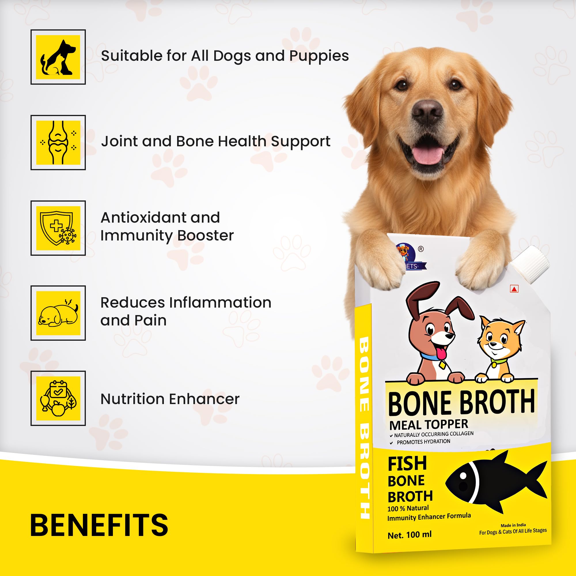 Dr.Pets Fish Bone Broth for Cats & Dogs (100ml) Food Topper, Human Grade Preservative Free, Cat/Dog Wet Food Soup for All Life Stages, Natural Supplements with Natural Collagen Pack of 1 1