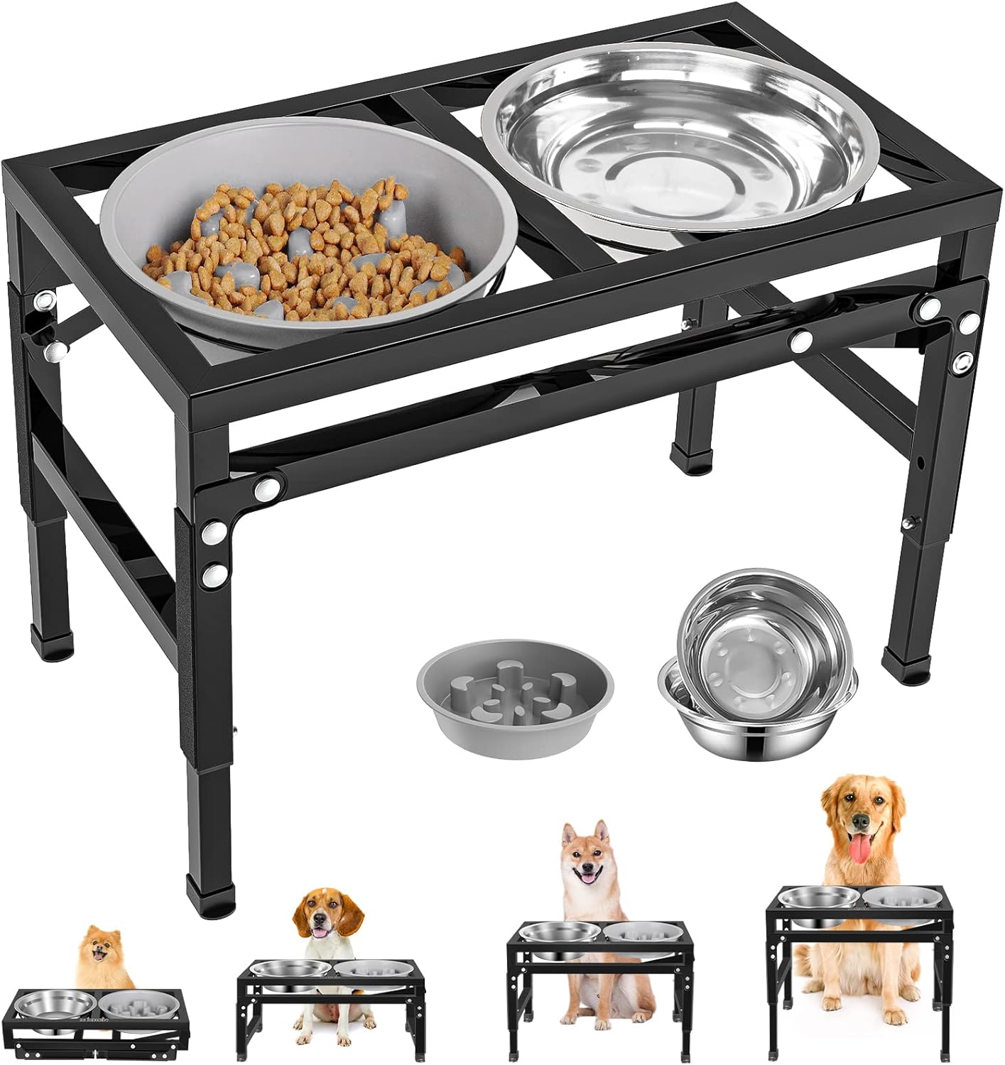 X XBEN Elevated Dog Bowls, 4 Height Adjustable Dog Bowls with Stand