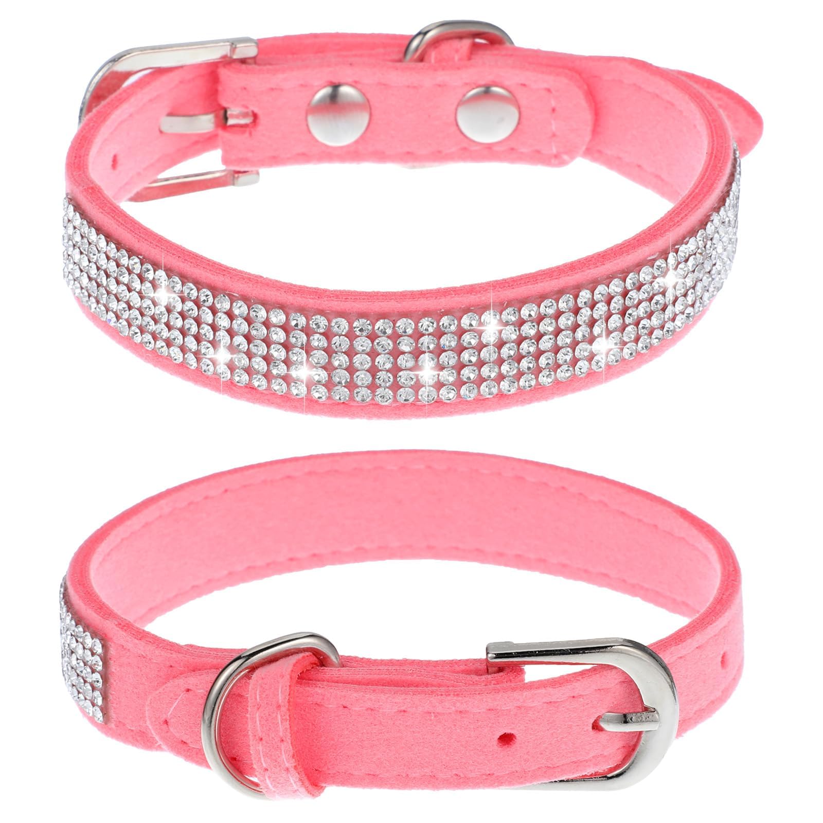 Rhinestone Dog Collar, Cute Dazzling Sparkling Soft Leather Dog Cat Rhinestone Collar Crystal Pet Cat Puppy Collar(Pink,S)