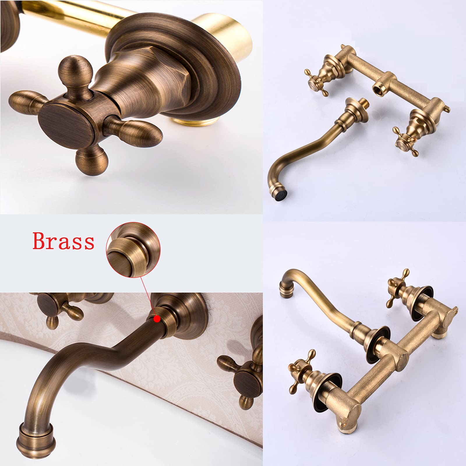 DEOKXZ Wand-Wasserhahn Aus Messing – Gebürstetes Nickel, Doppelgriff, 360° Schwenkbarer Auslauf, Für Bad & Waschbecken