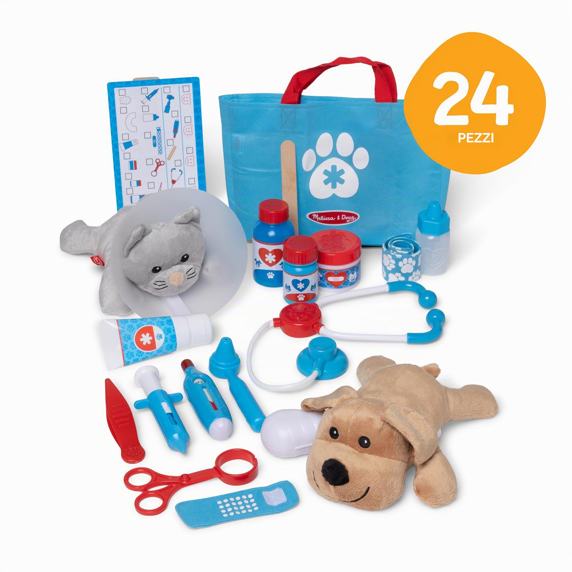 Melissa & Doug Set Per Piccoli Veterinari - Gioco da Veterinari con Attrezzi, Peluche Cane e Gatto, Gioco Educativo, Giochi di Imitazione Montessori per Bambino e Bambina, 3+ Anni