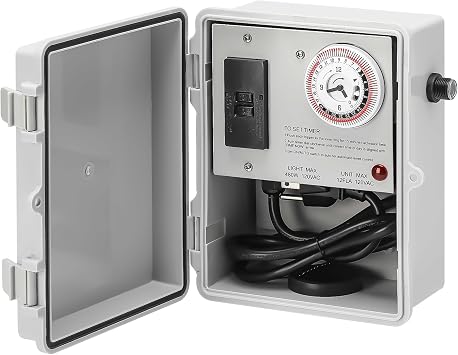 briidea Multi-Purpose Control Panel for 1/2-1HP Fountains, Circulators, Surface Aerators with 24-Hour Timer Switch, Fountain and Lighting Control, GFCI Protection, IP65 Ideal for Gardens & Ponds