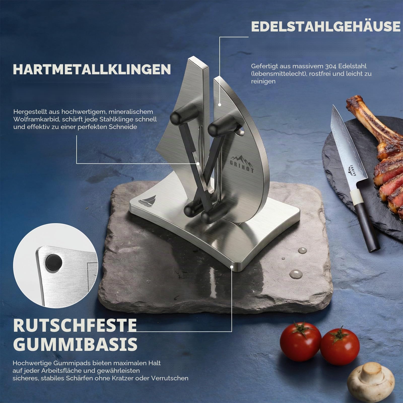 VN3 Professioneller Messerschärfer | 3-Aktions-stromlinienförmiges Segelboot-Design für müheloses Messerschärfen – das ultimative Werkzeug für Präzisionswinkel von 11 bis 21 Grad (verbesserter