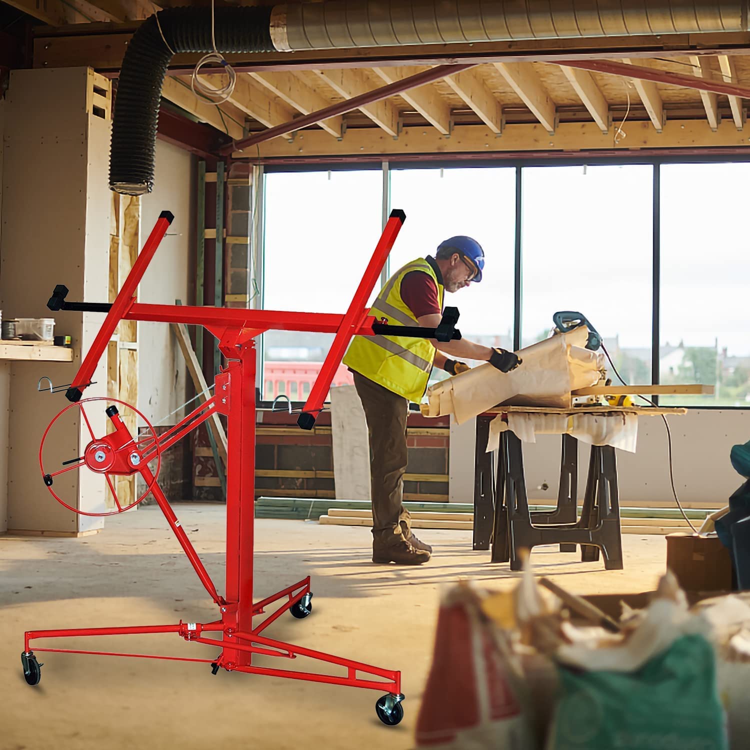 Plattenheber klappbar XXL 140-350cm Arbeitshöhe höhenverstellbar für Rigipsplatten 68 kg Traglast, max 290cm Lastarmbreite