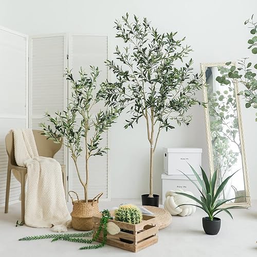 Miniatura 5 de Floweroyal 2 plantas artificiales de olivo de 6 pies en maceta, plantas falsas para el hogar, oficina, jardín, porche, entrada, balcón, decoración